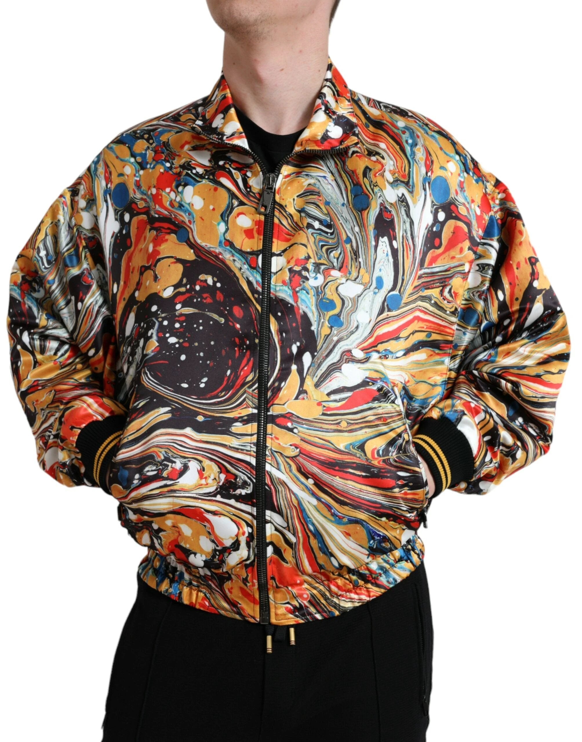 Dolce & Gabbana Multicolor Abstract Polyester Bomber Jacket by Dolce & Gabbana
