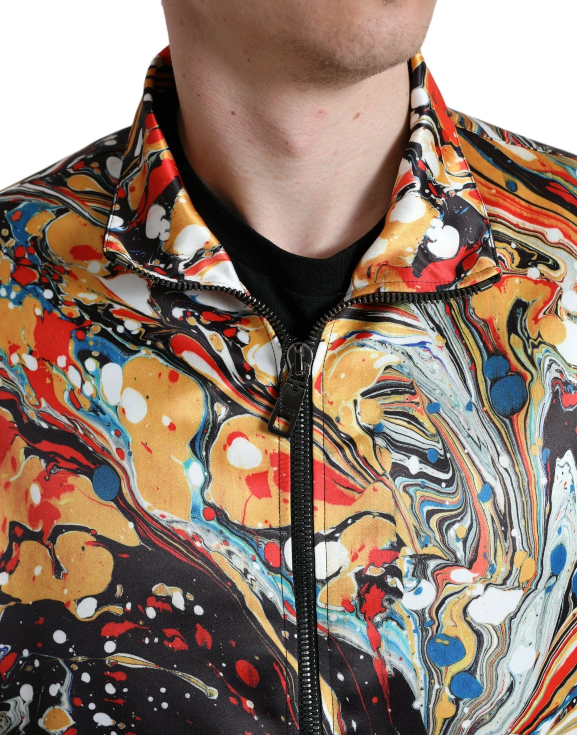 Dolce & Gabbana Multicolor Abstract Polyester Bomber Jacket by Dolce & Gabbana