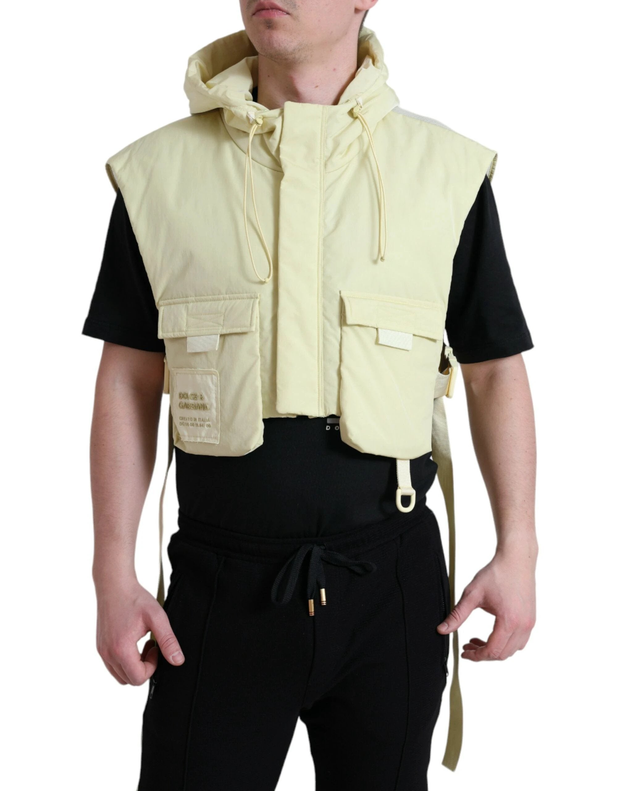 Dolce & Gabbana Yellow Nylon Hooded Sportswear Vest Jacket by Dolce & Gabbana