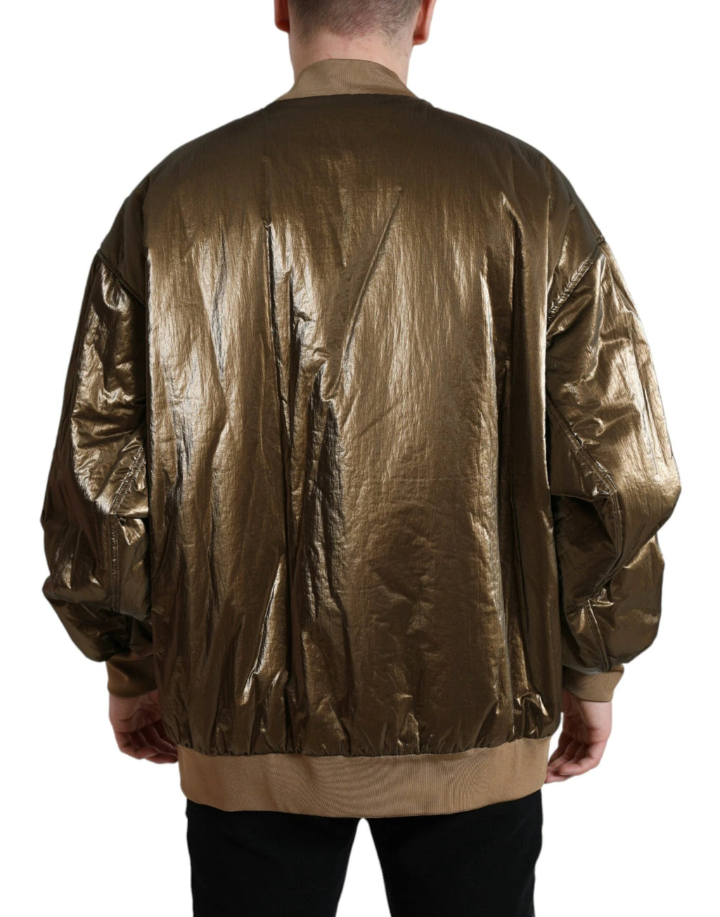 Dolce & Gabbana Bronze Nylon Full Zip Men Bomber Jacket by Dolce & Gabbana