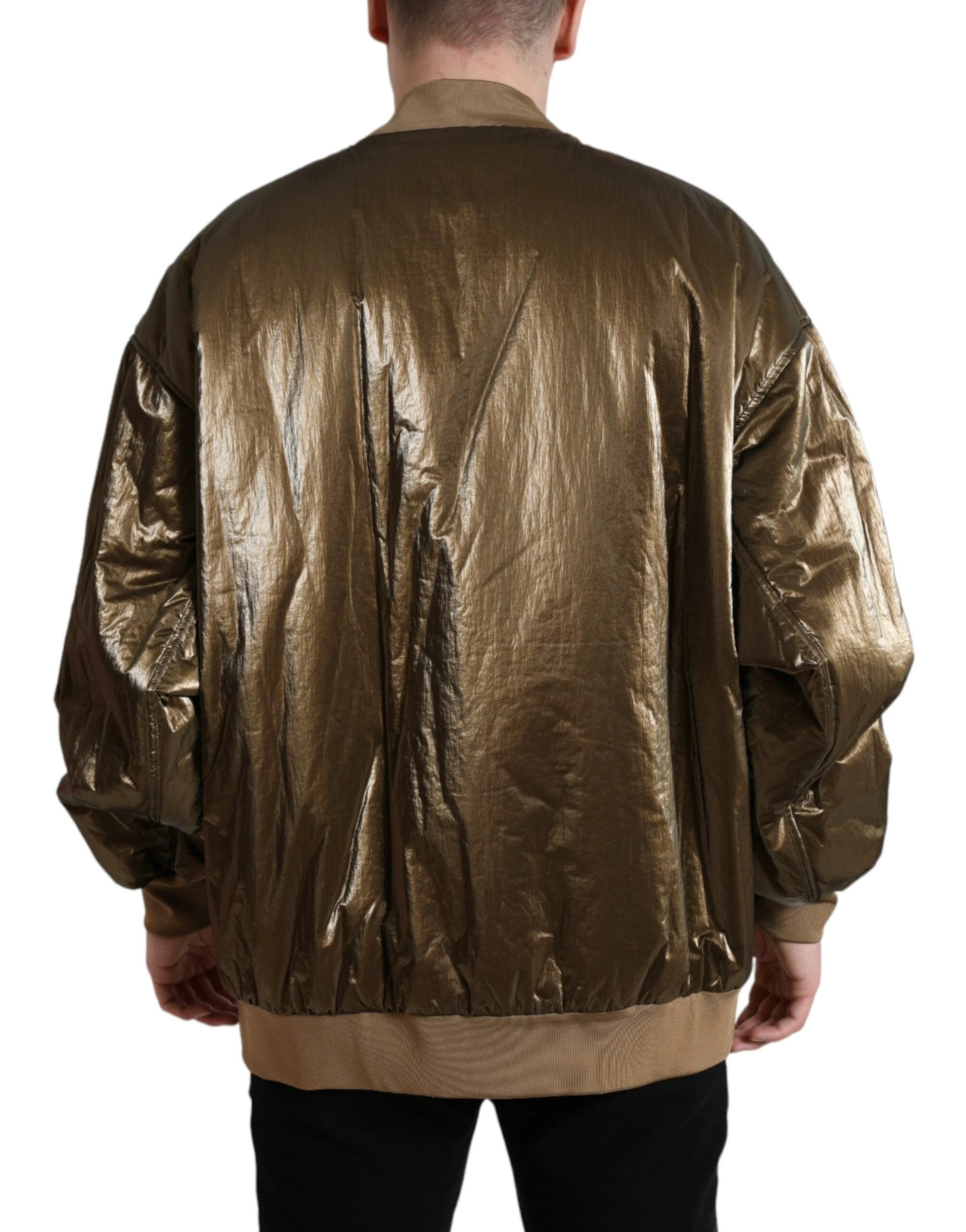 Dolce & Gabbana Bronze Nylon Full Zip Men Bomber Jacket by Dolce & Gabbana