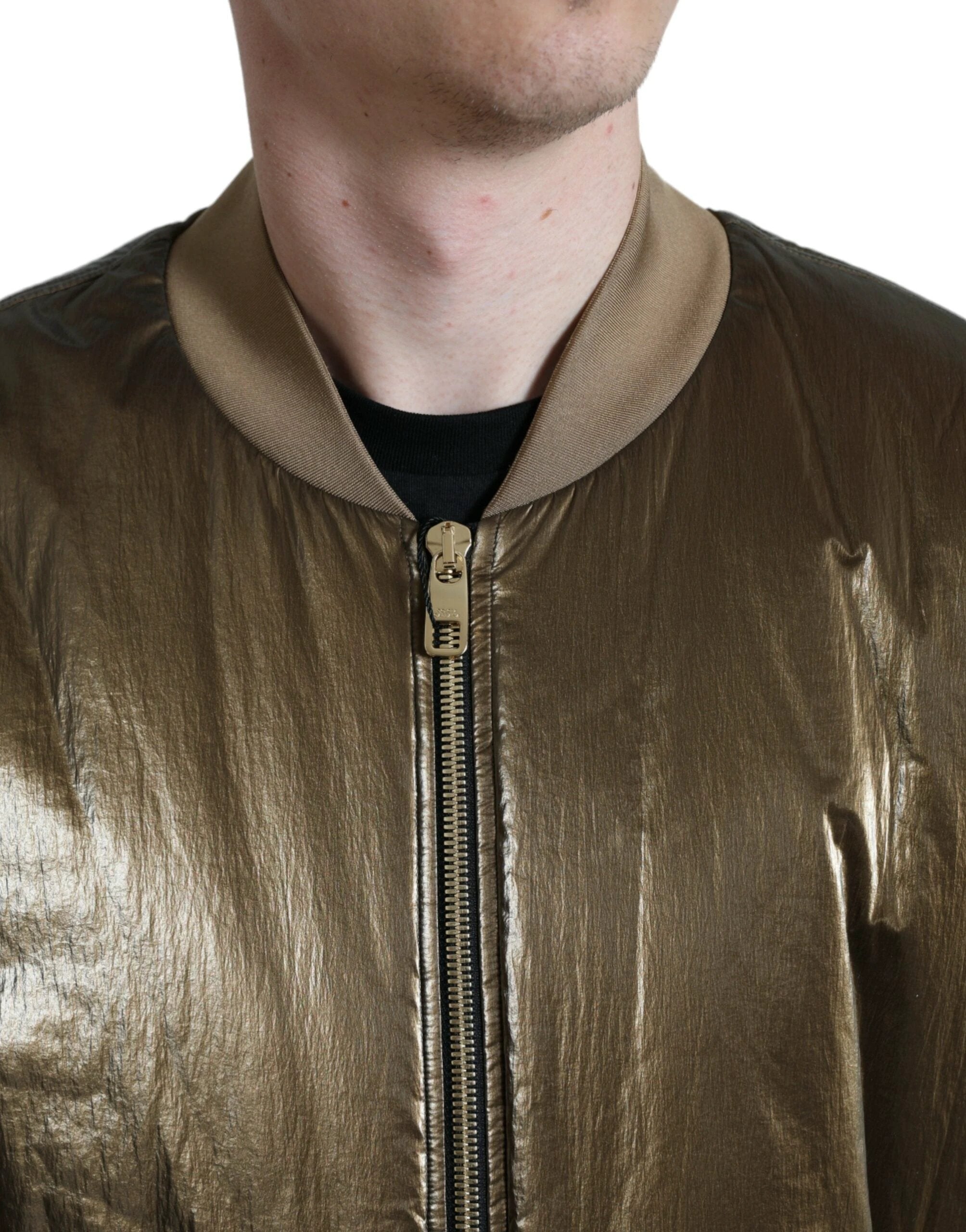 Dolce & Gabbana Bronze Nylon Full Zip Men Bomber Jacket by Dolce & Gabbana