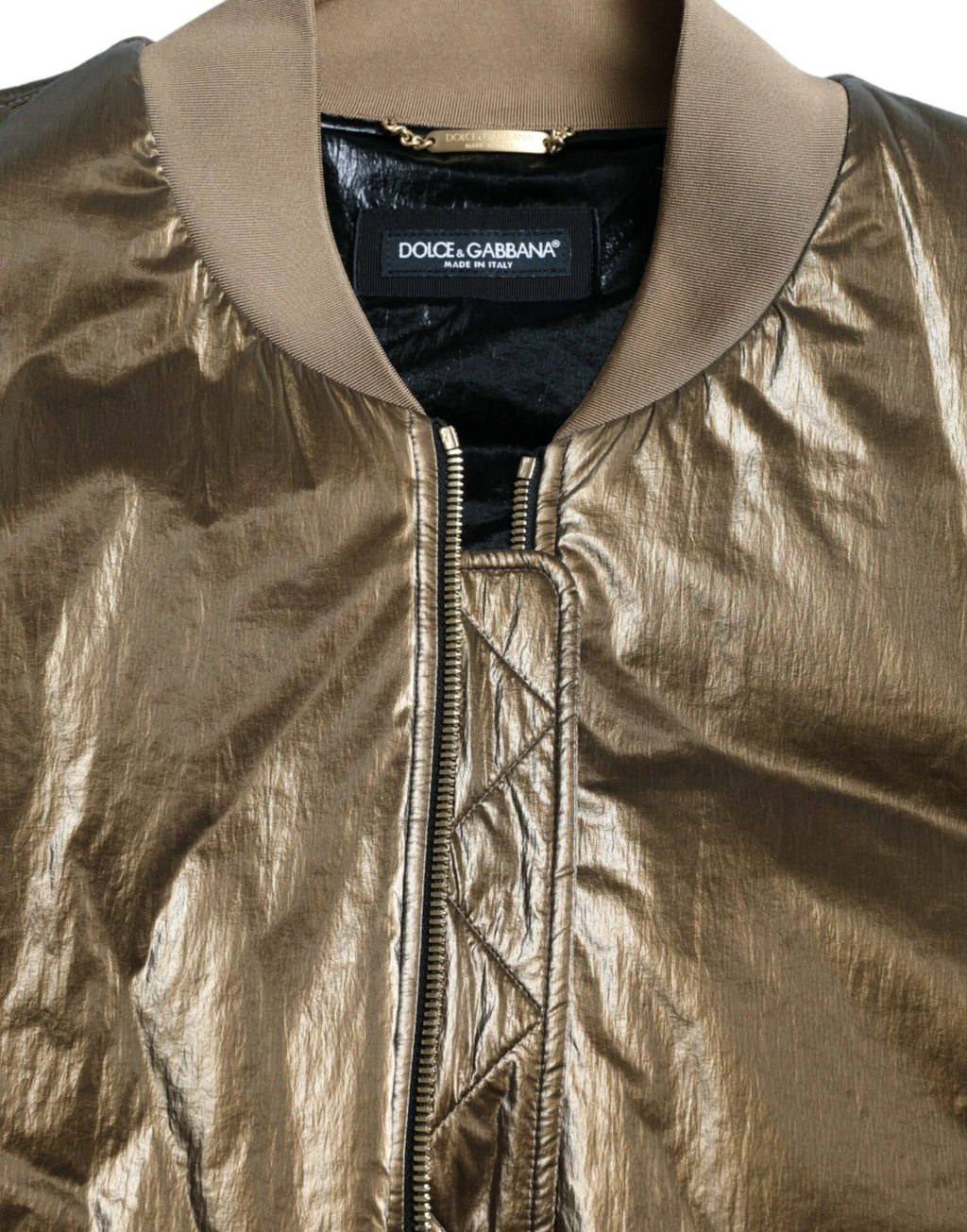 Dolce & Gabbana Bronze Nylon Full Zip Men Bomber Jacket by Dolce & Gabbana