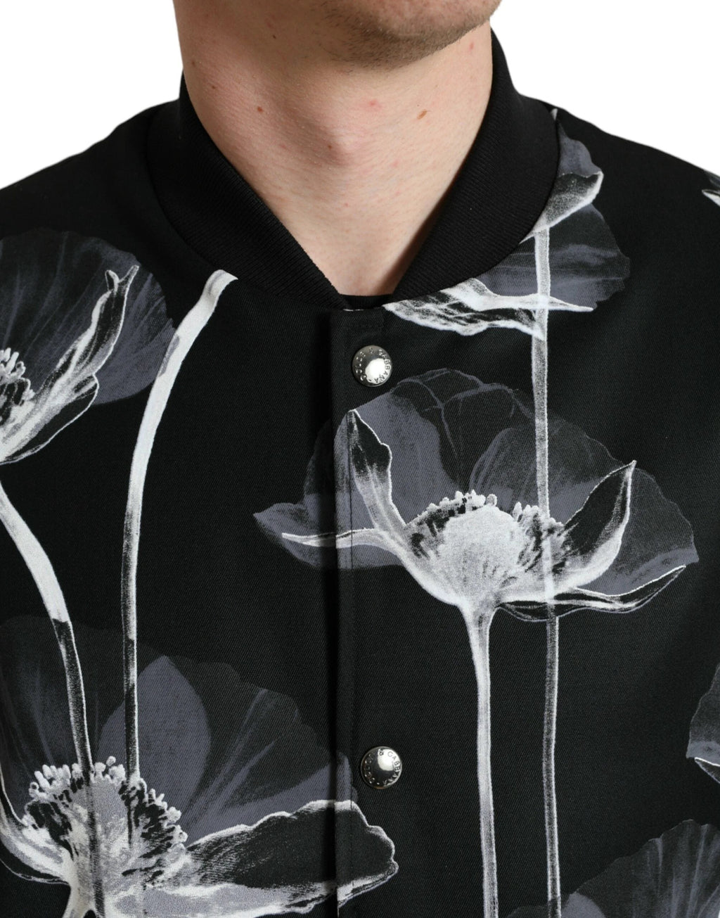 Dolce & Gabbana Black Floral Print Wool Button Down Bomber Jacket by Dolce & Gabbana