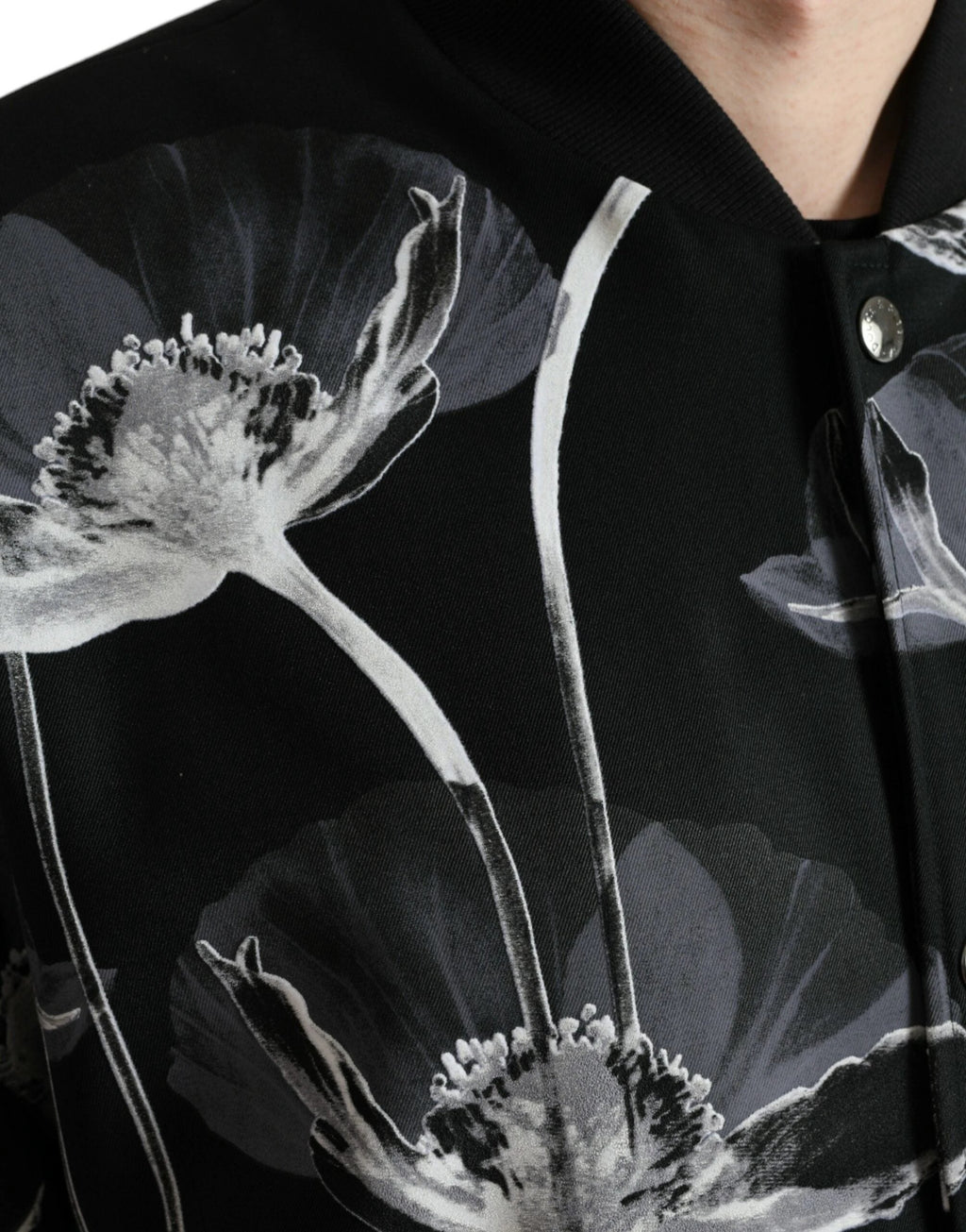 Dolce & Gabbana Black Floral Print Wool Button Down Bomber Jacket by Dolce & Gabbana