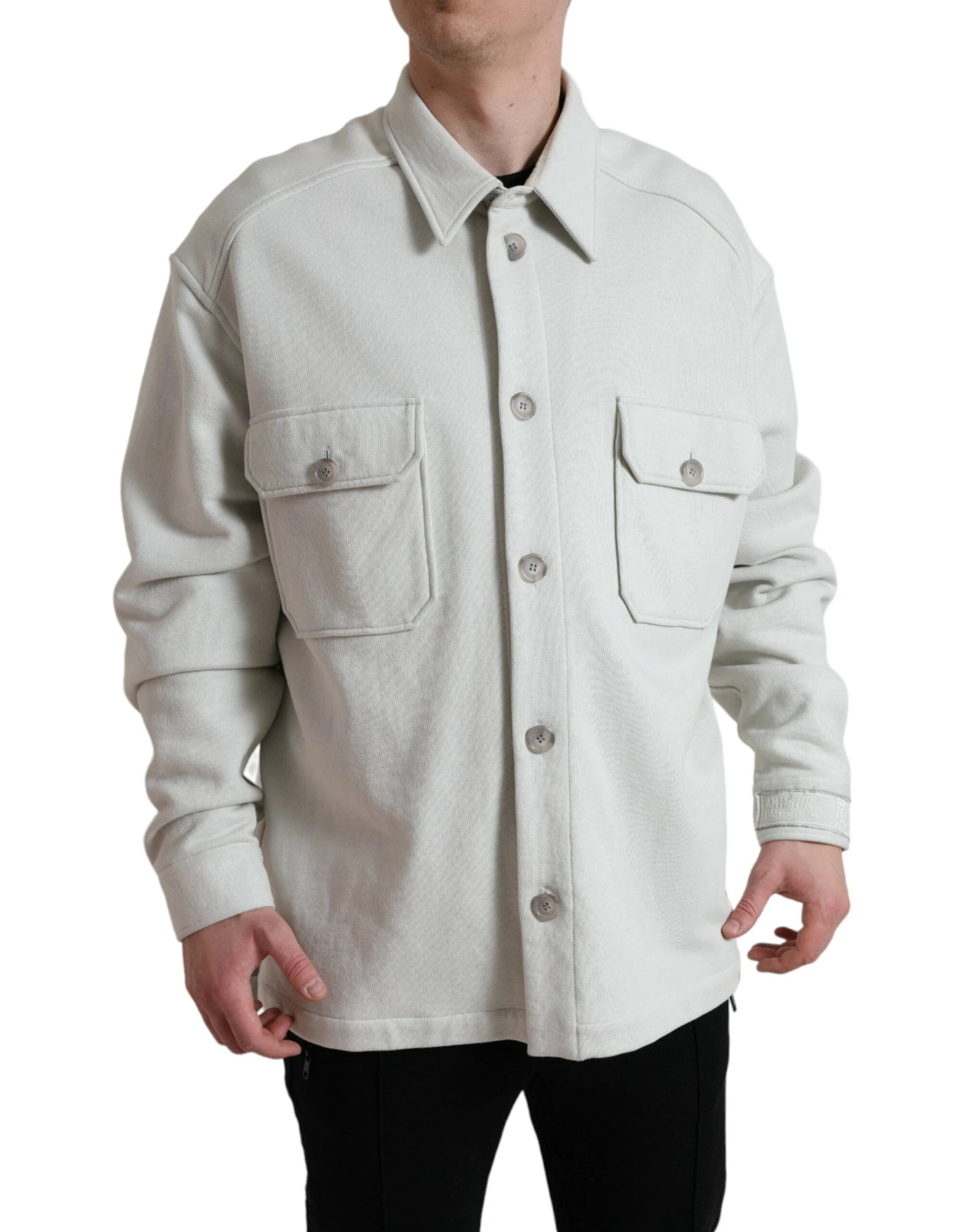 Dolce & Gabbana Grey Cotton Button Down Collared Coat Jacket by Dolce & Gabbana