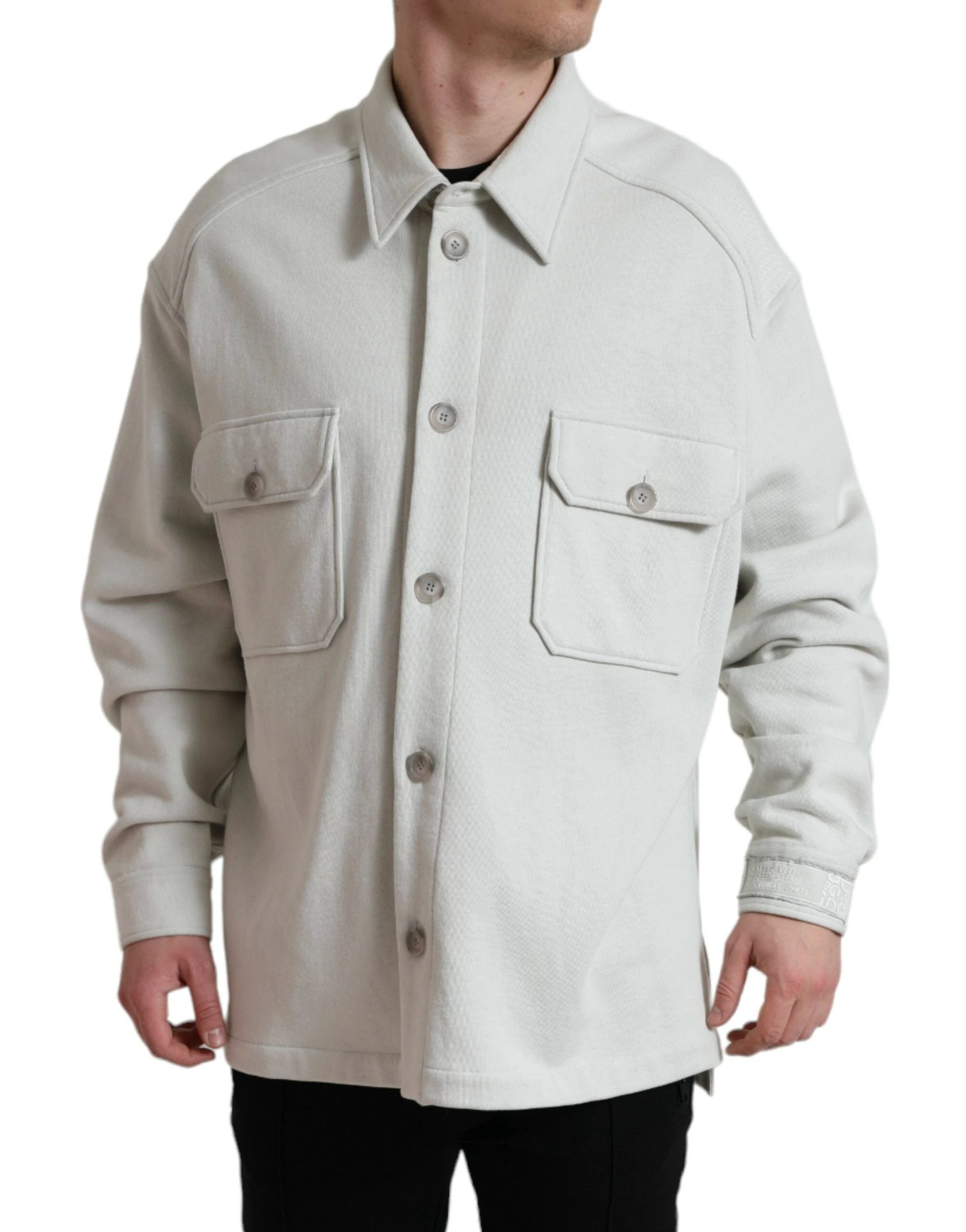 Dolce & Gabbana Grey Cotton Button Down Collared Coat Jacket by Dolce & Gabbana