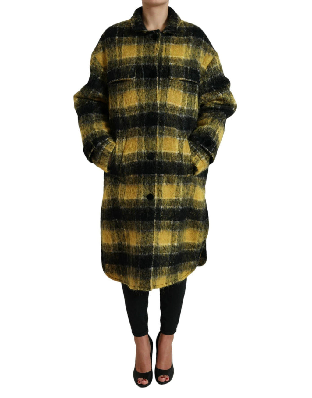 Dolce & Gabbana Yellow Plaid Long Sleeve Casual Coat Jacket by Dolce & Gabbana