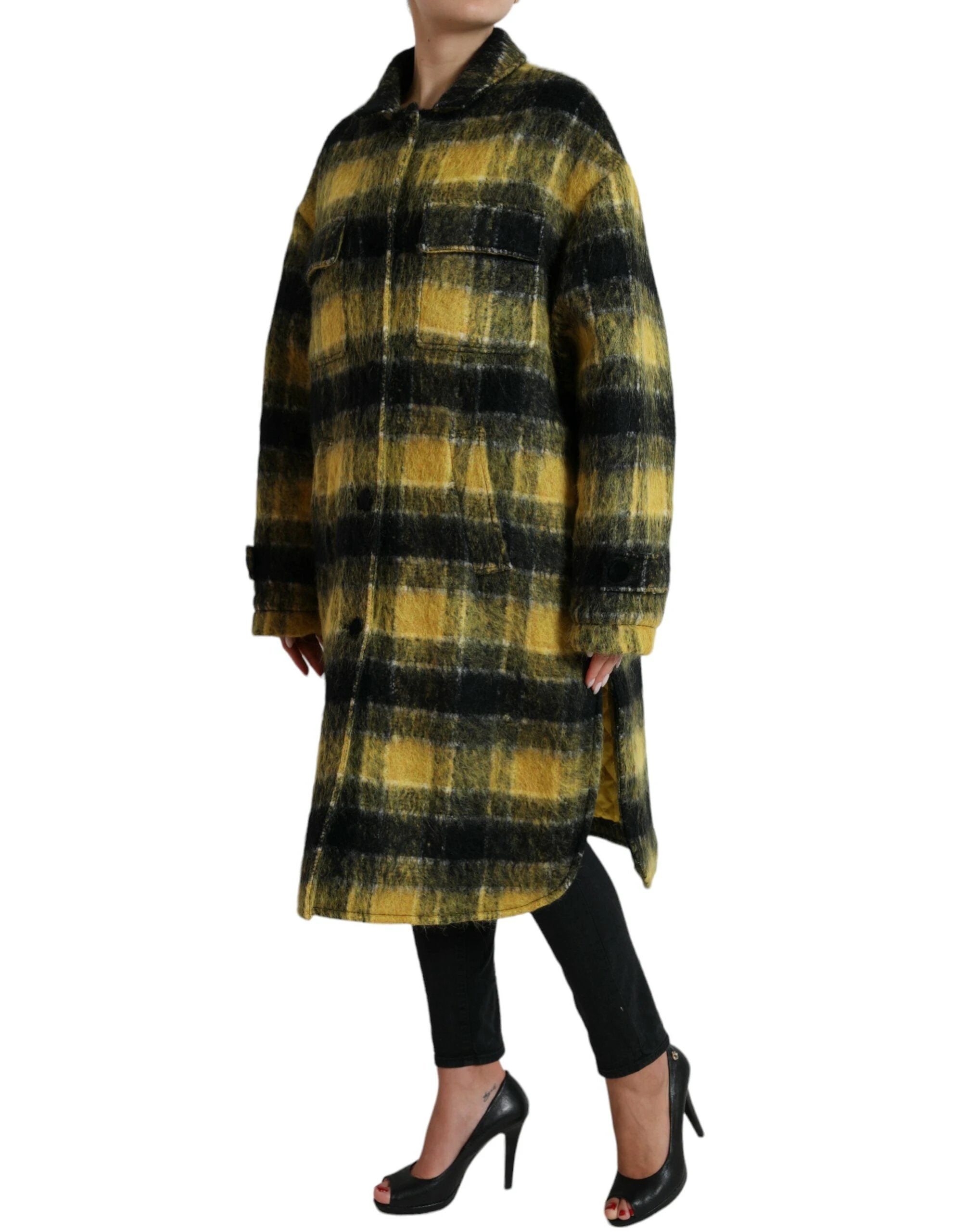 Dolce & Gabbana Yellow Plaid Long Sleeve Casual Coat Jacket by Dolce & Gabbana