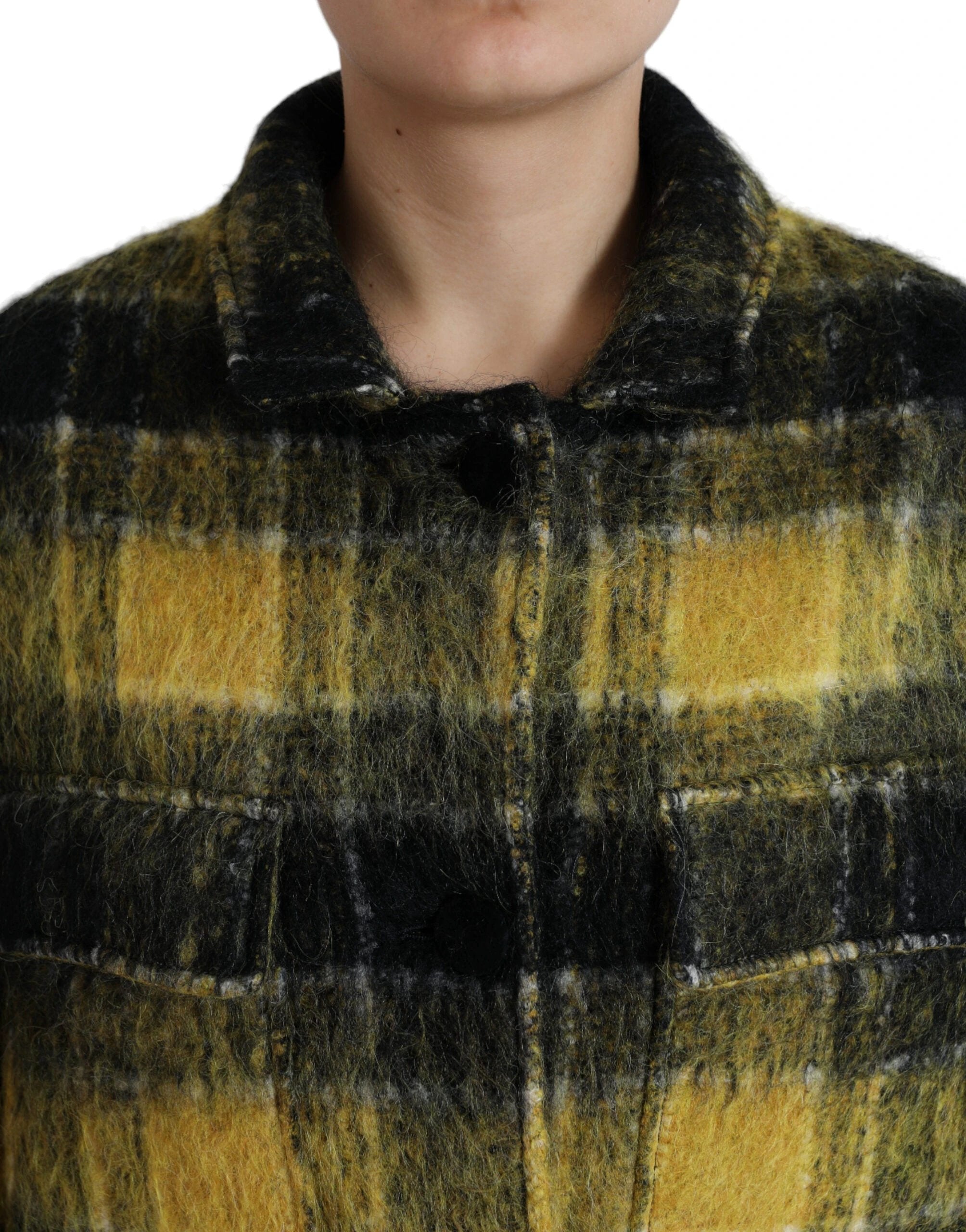 Dolce & Gabbana Yellow Plaid Long Sleeve Casual Coat Jacket by Dolce & Gabbana