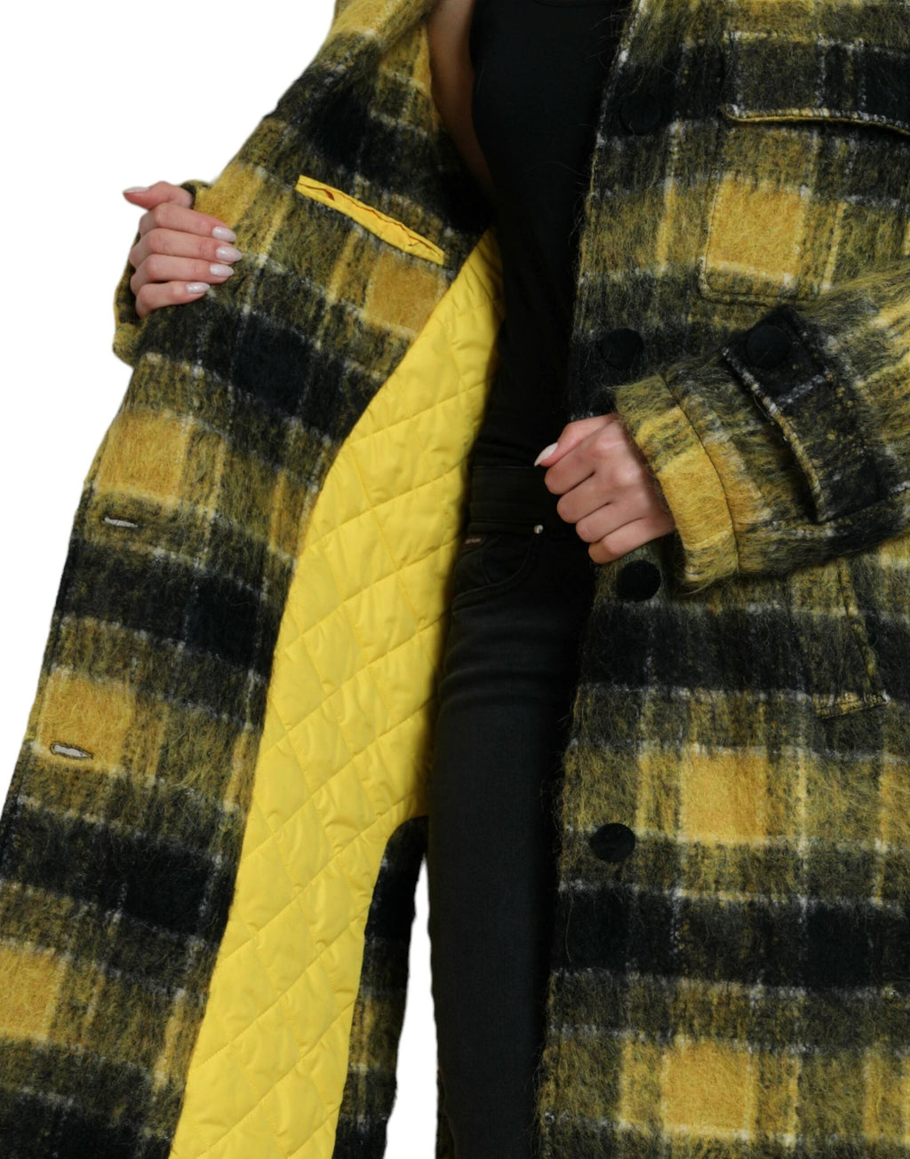 Dolce & Gabbana Yellow Plaid Long Sleeve Casual Coat Jacket by Dolce & Gabbana