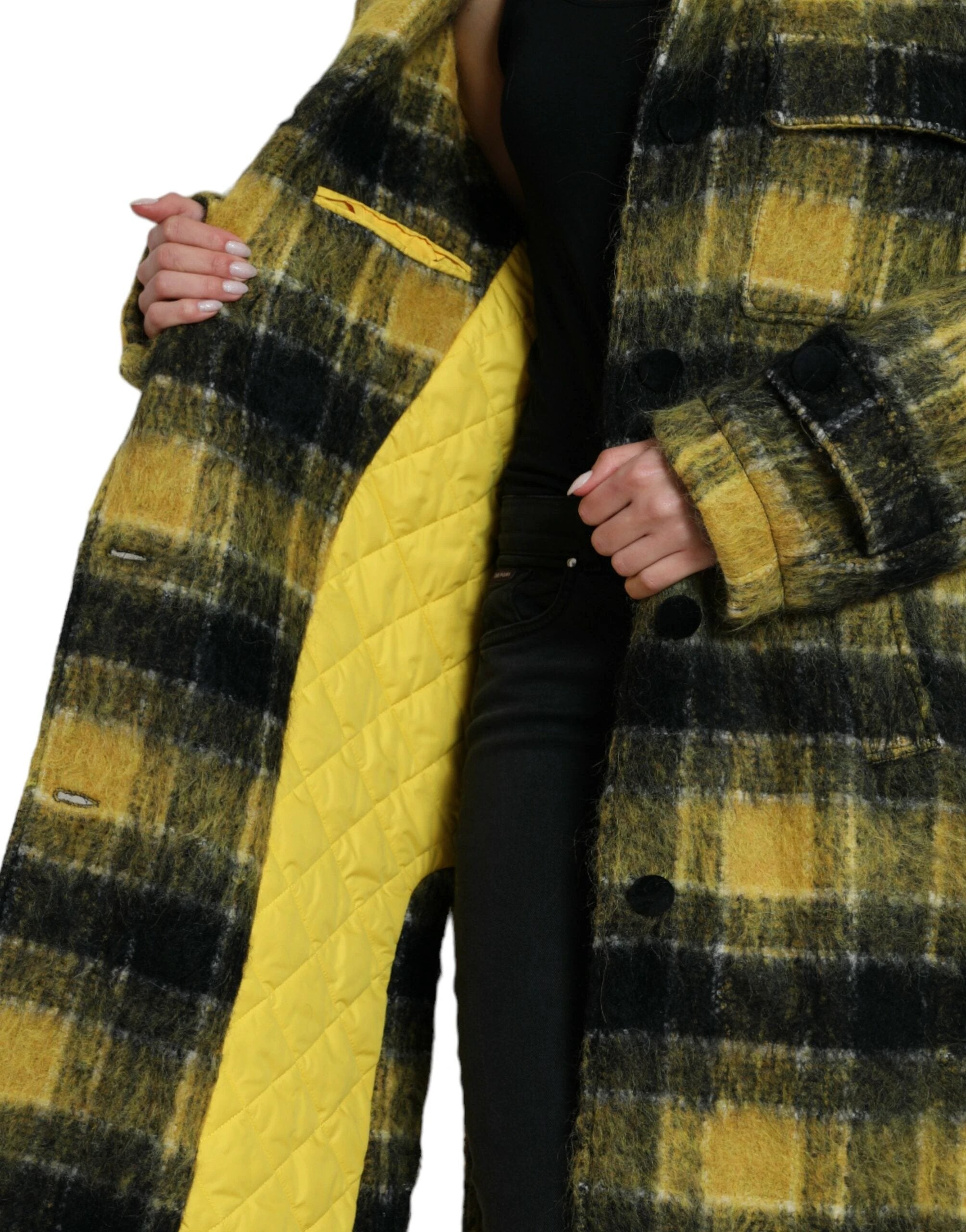 Dolce & Gabbana Yellow Plaid Long Sleeve Casual Coat Jacket by Dolce & Gabbana