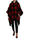 Dolce & Gabbana Black Red Buffalo Check Hooded Poncho Jacket by Dolce & Gabbana