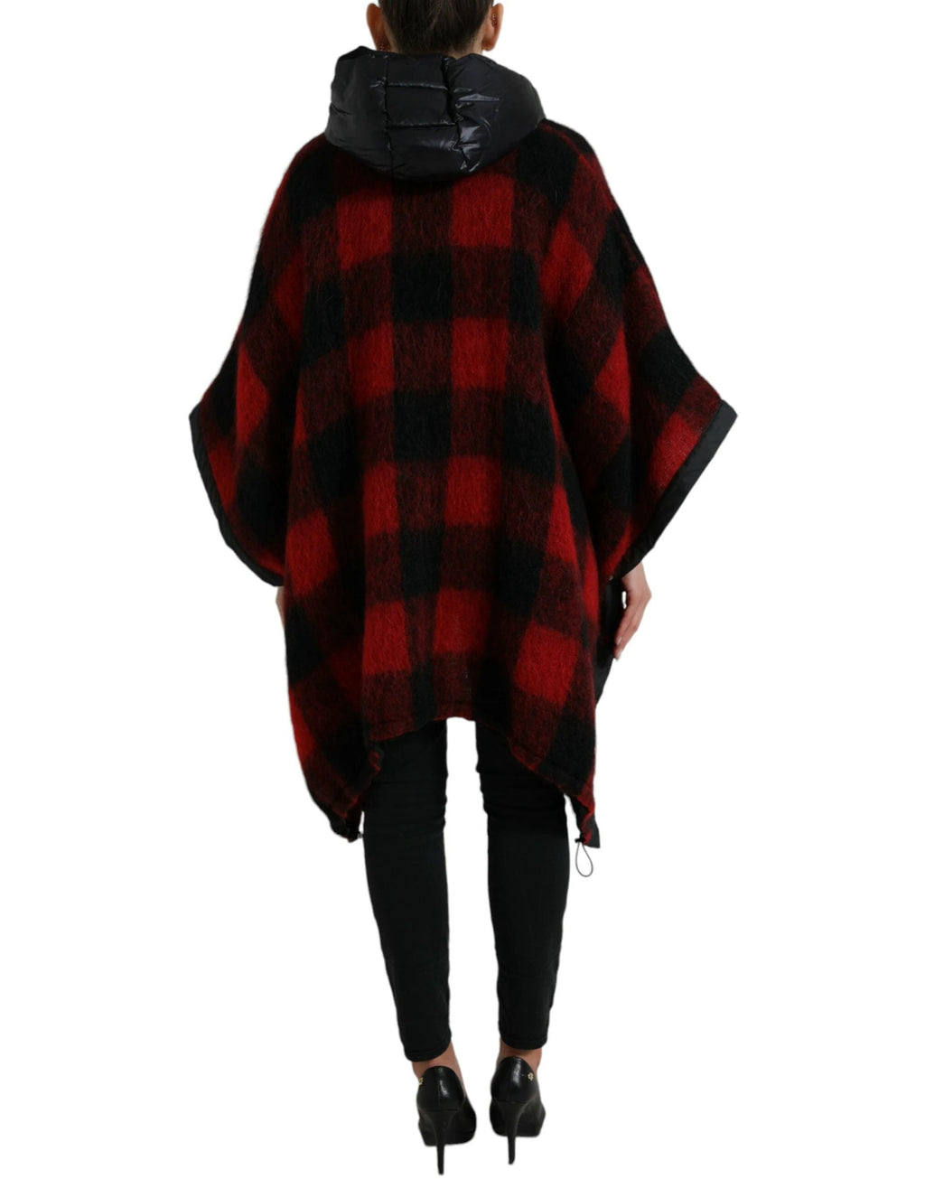 Dolce & Gabbana Black Red Buffalo Check Hooded Poncho Jacket by Dolce & Gabbana