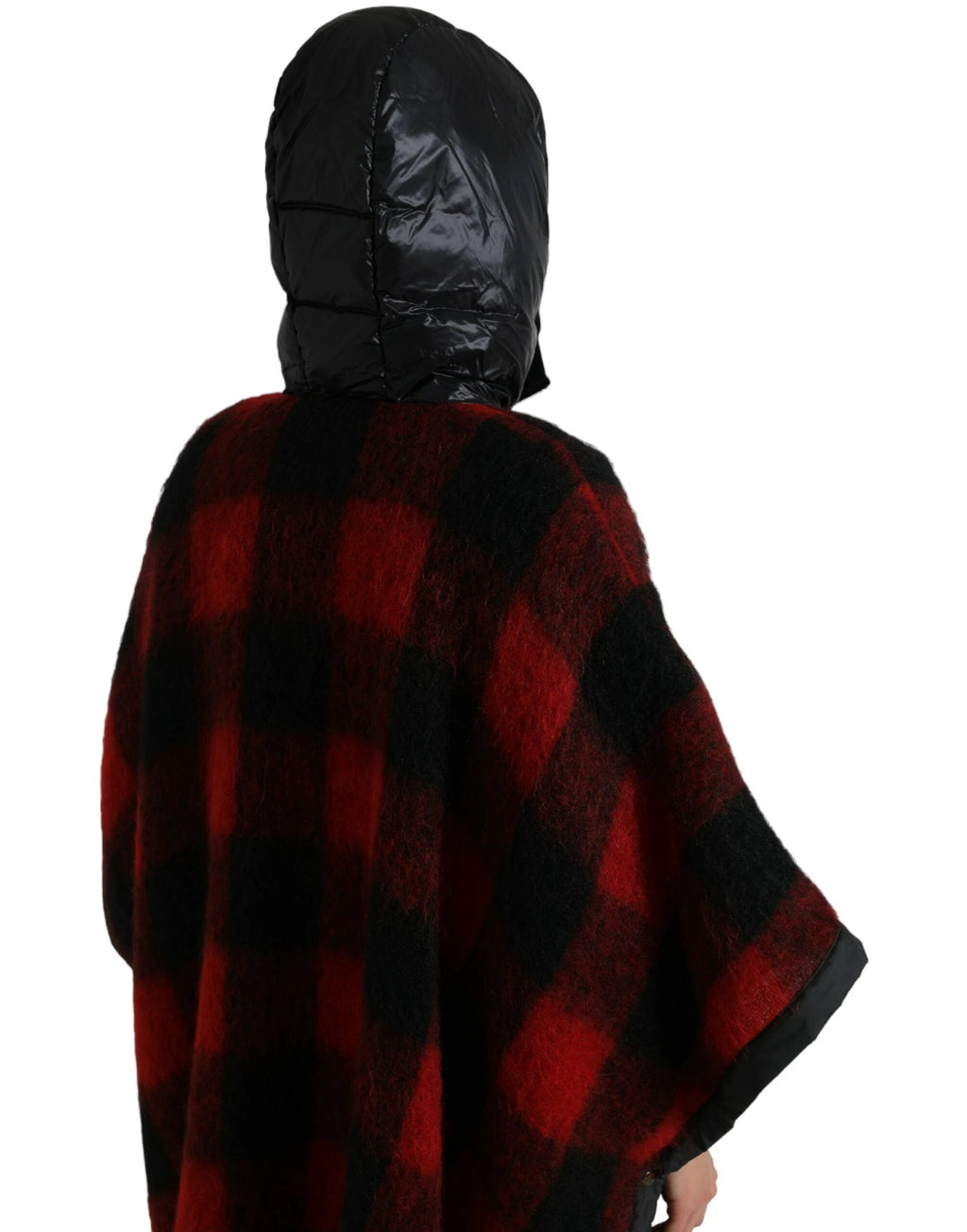 Dolce & Gabbana Black Red Buffalo Check Hooded Poncho Jacket by Dolce & Gabbana