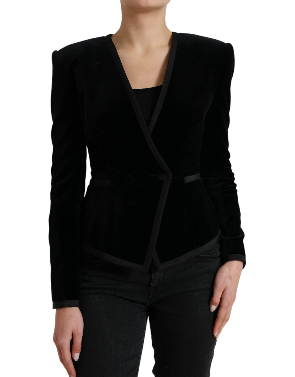 Dolce & Gabbana Black Velvet Cotton Double Breasted Jacket by Dolce & Gabbana