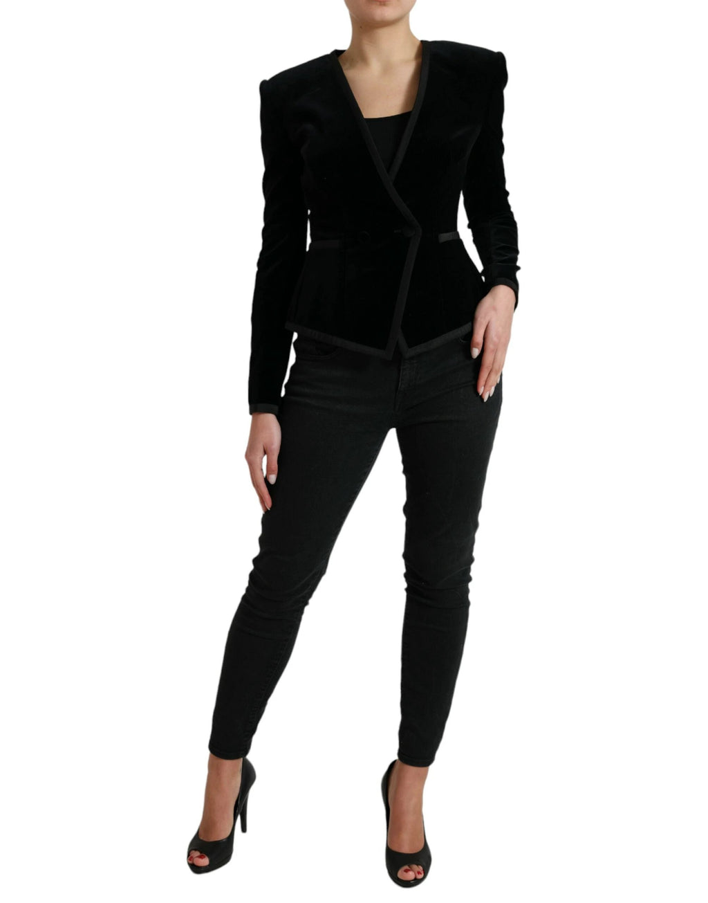 Dolce & Gabbana Black Velvet Cotton Double Breasted Jacket by Dolce & Gabbana