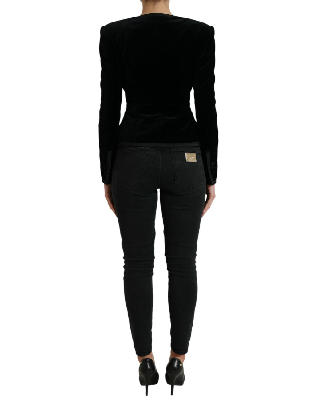 Dolce & Gabbana Black Velvet Cotton Double Breasted Jacket by Dolce & Gabbana