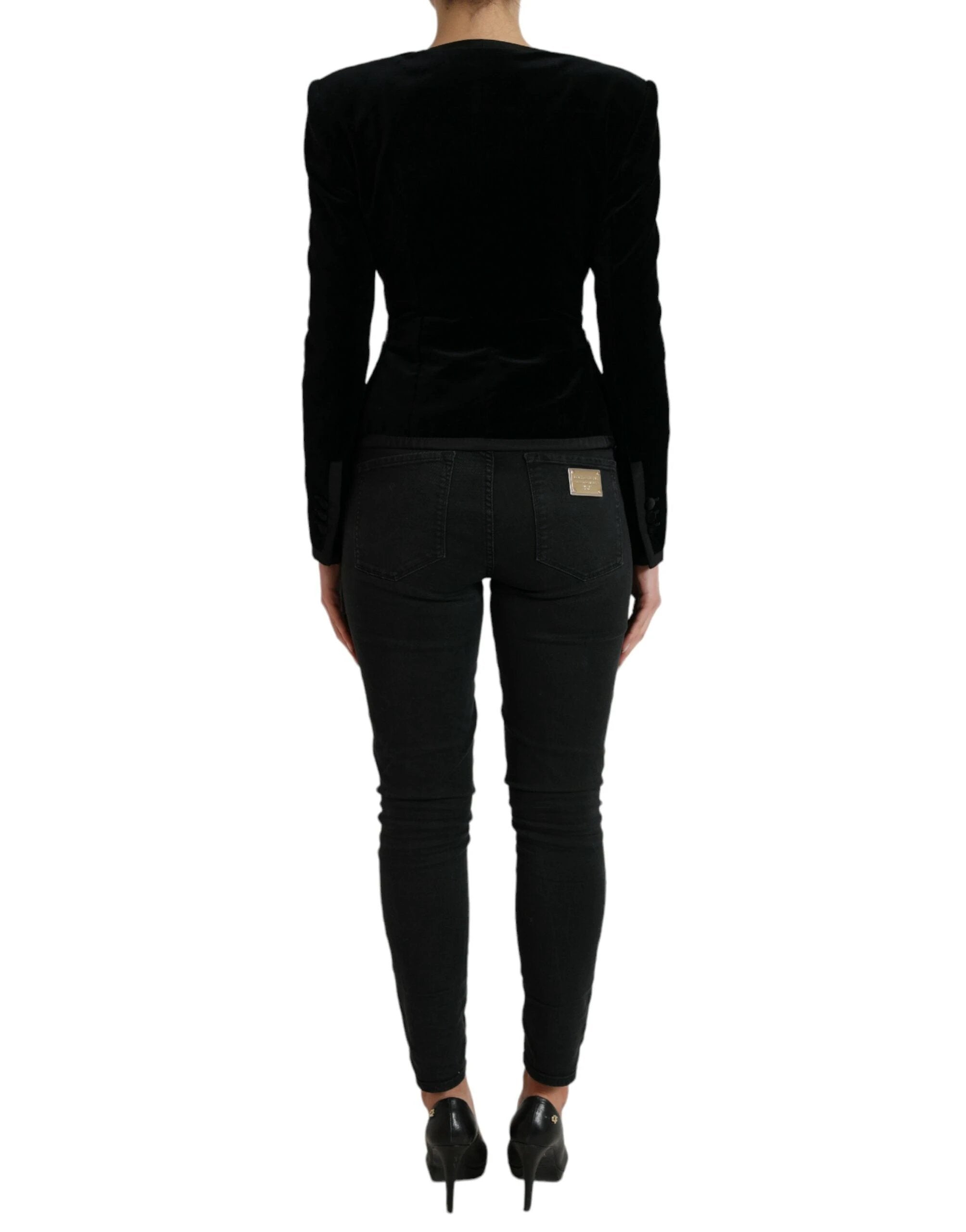Dolce & Gabbana Black Velvet Cotton Double Breasted Jacket by Dolce & Gabbana