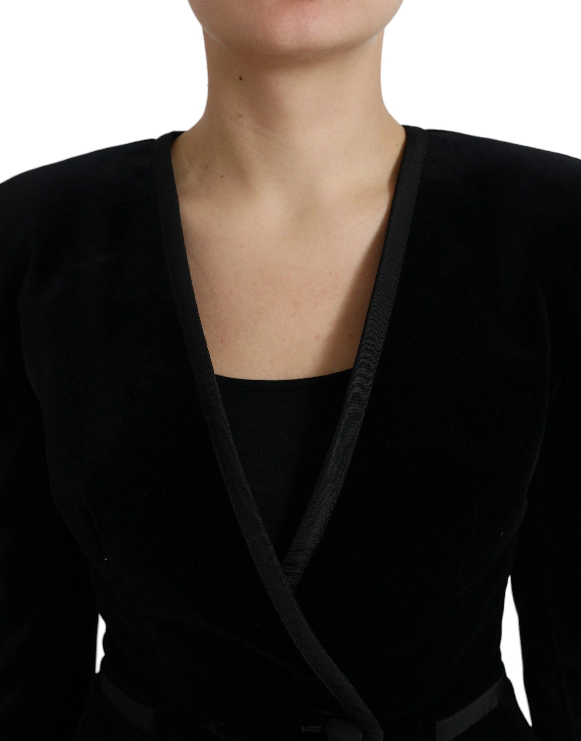 Dolce & Gabbana Black Velvet Cotton Double Breasted Jacket by Dolce & Gabbana