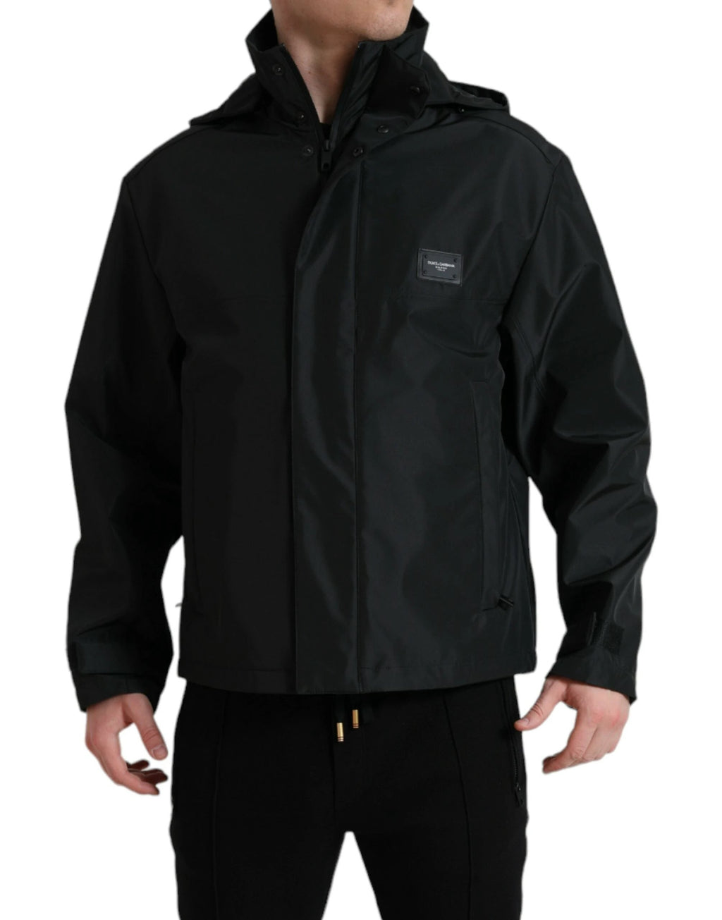 Dolce & Gabbana Black Polyester Logo Plaque Hooded Jacket by Dolce & Gabbana