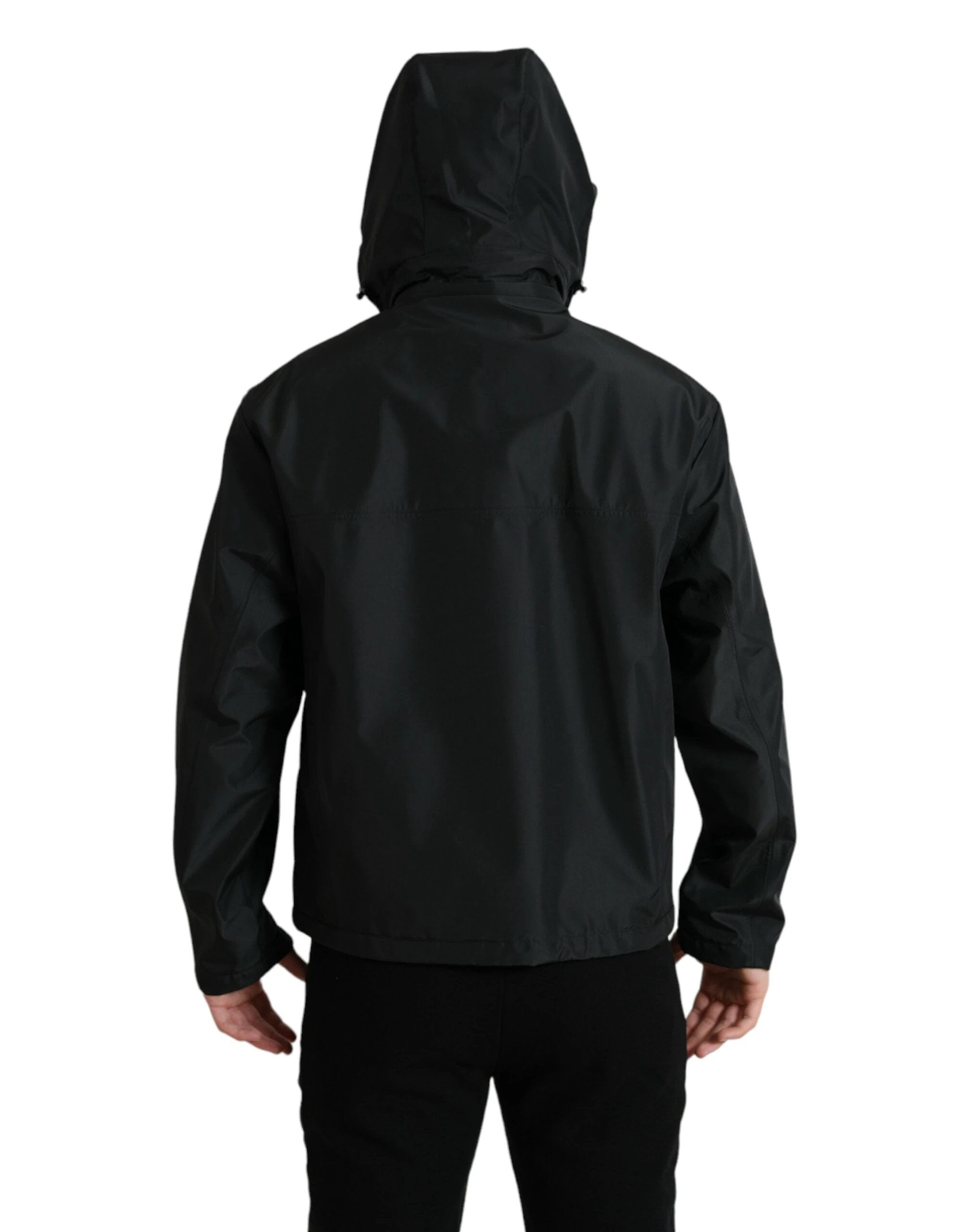 Dolce & Gabbana Black Polyester Logo Plaque Hooded Jacket – BY