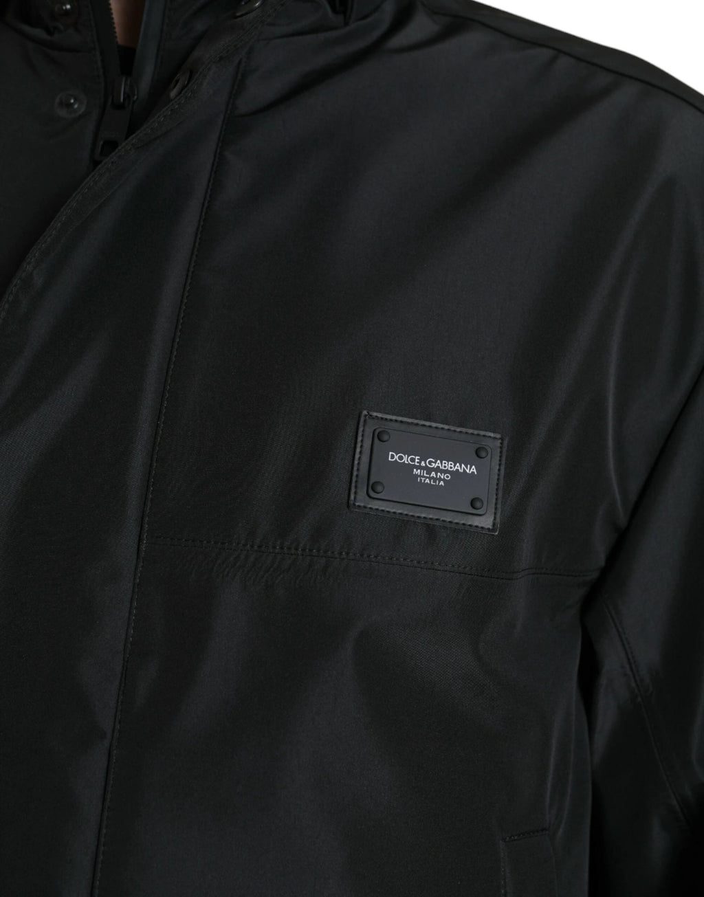 Dolce & Gabbana Black Polyester Logo Plaque Hooded Jacket by Dolce & Gabbana