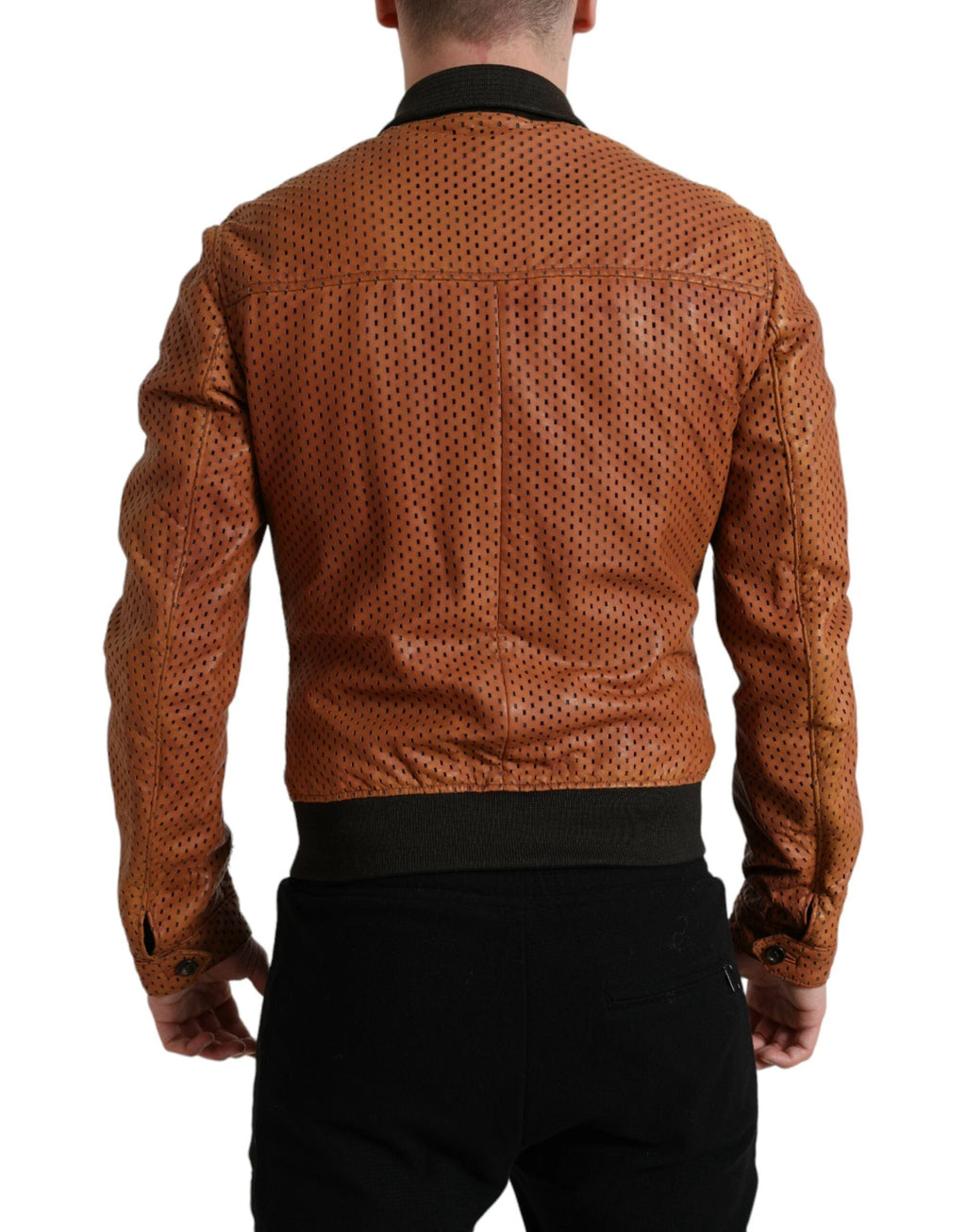 Dolce & Gabbana Brown Lambskin Leather Perforated Jacket by Dolce & Gabbana