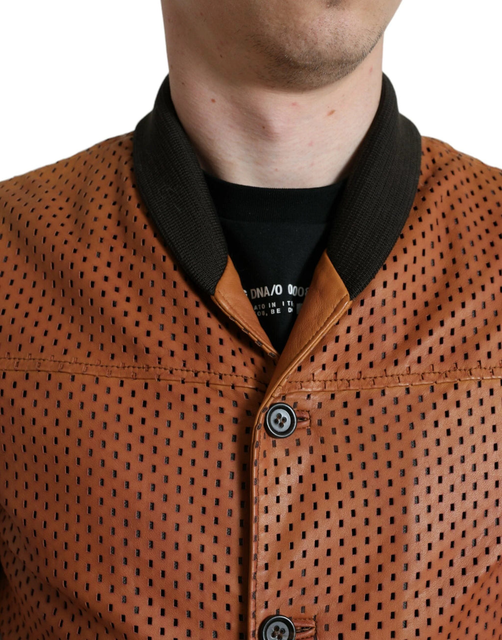 Dolce & Gabbana Brown Lambskin Leather Perforated Jacket by Dolce & Gabbana