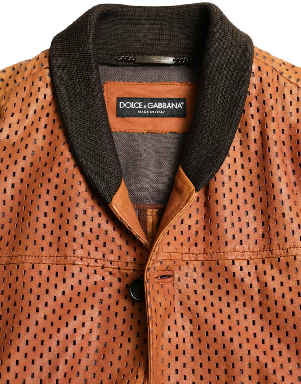 Dolce & Gabbana Brown Lambskin Leather Perforated Jacket by Dolce & Gabbana