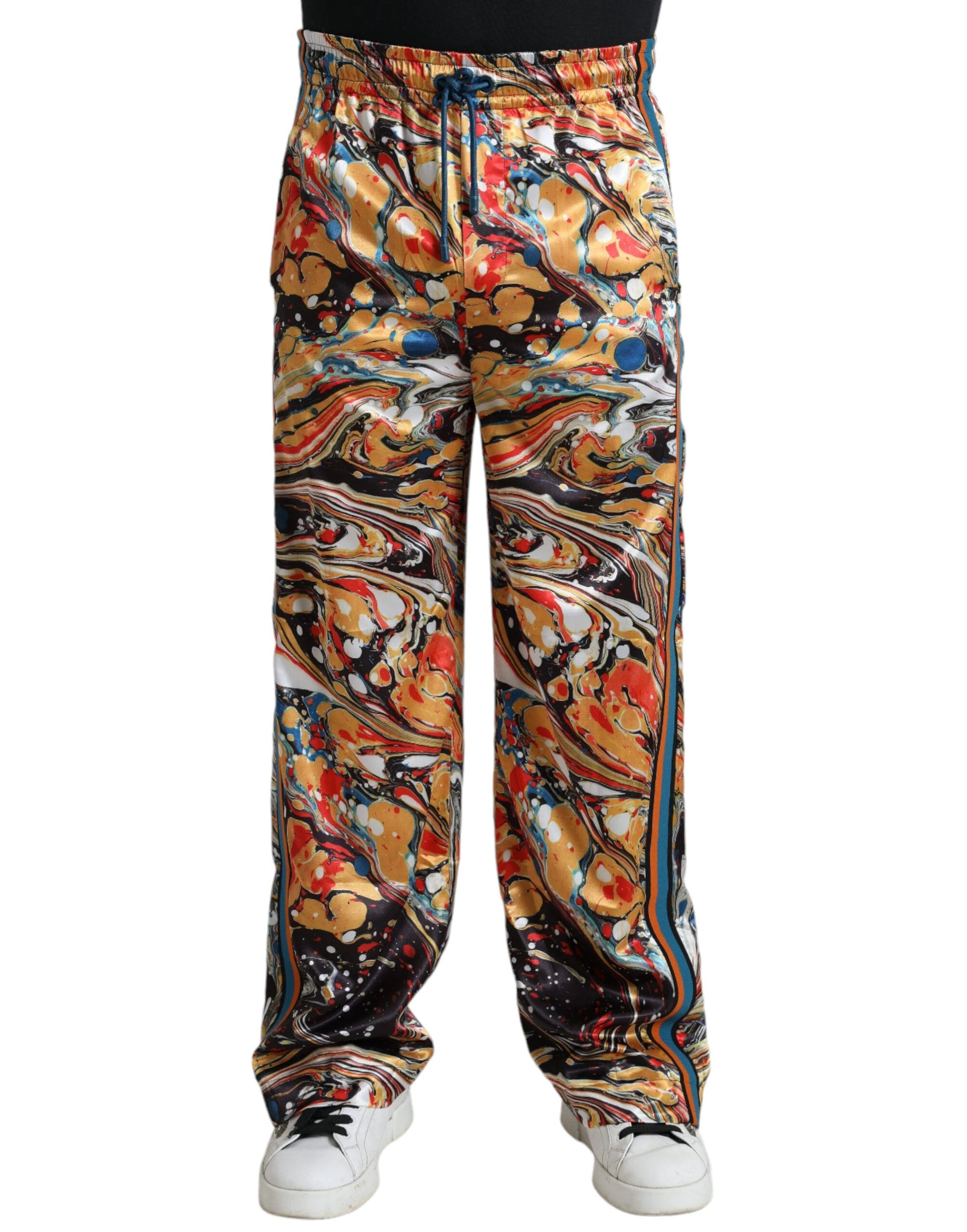 Dolce & Gabbana Multicolor Marble Print Satin Pants by Dolce & Gabbana