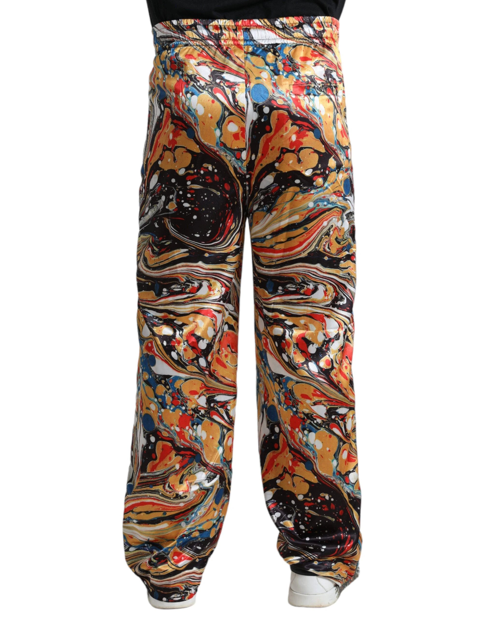 Dolce & Gabbana Multicolor Marble Print Satin Pants by Dolce & Gabbana