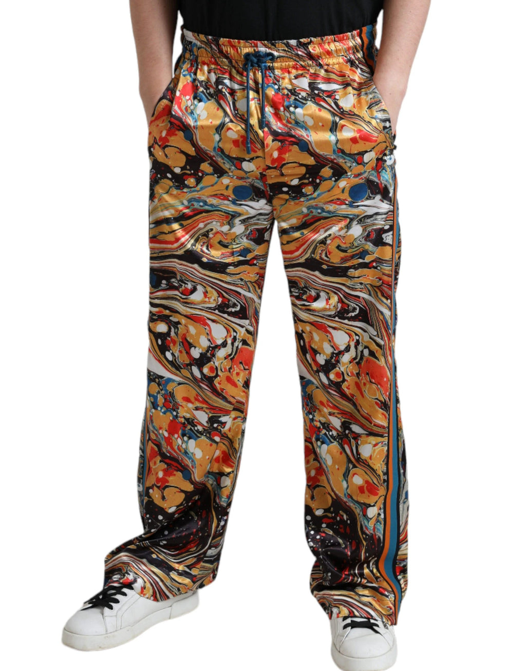 Dolce & Gabbana Multicolor Marble Print Satin Pants by Dolce & Gabbana