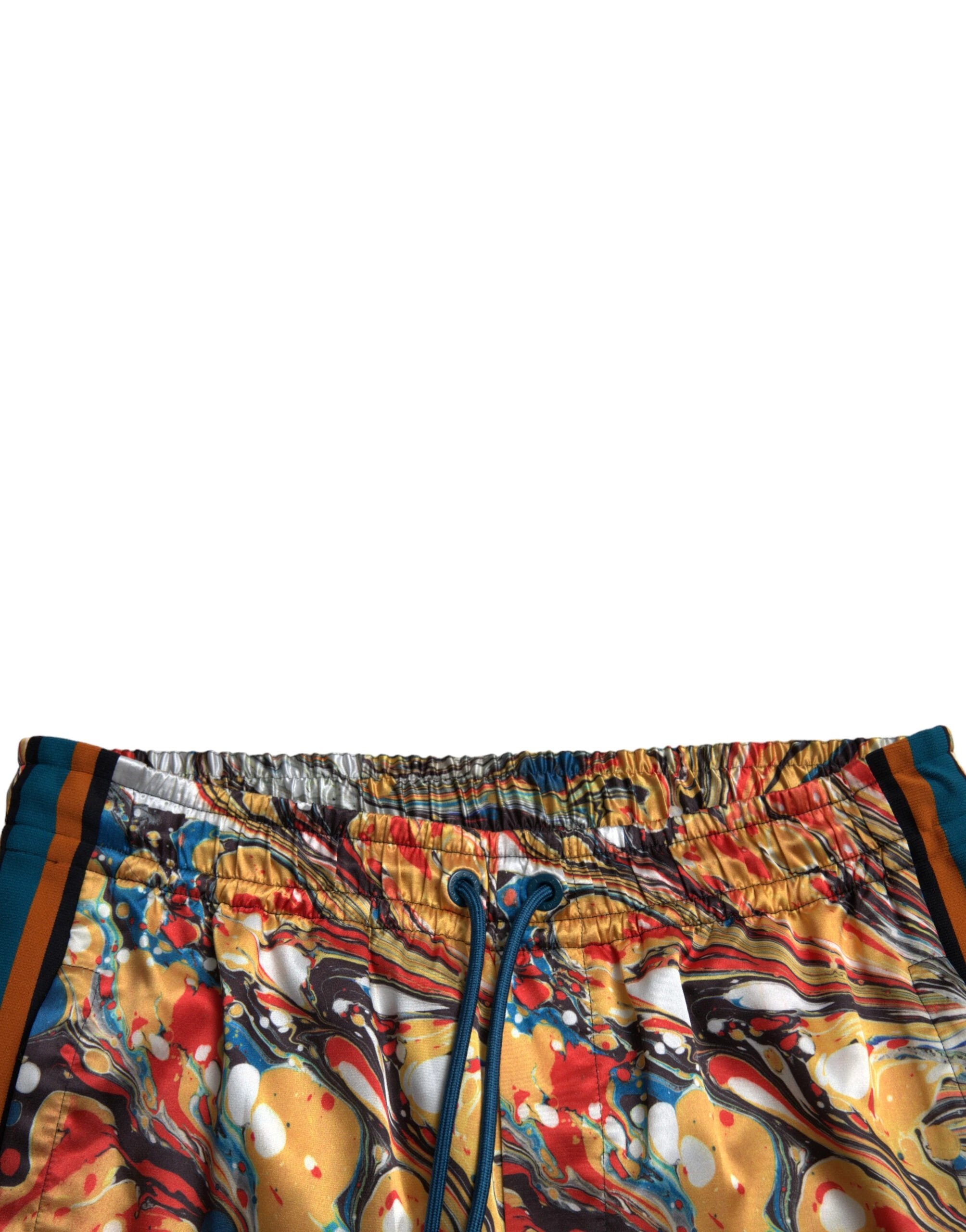 Dolce & Gabbana Multicolor Marble Print Satin Pants by Dolce & Gabbana