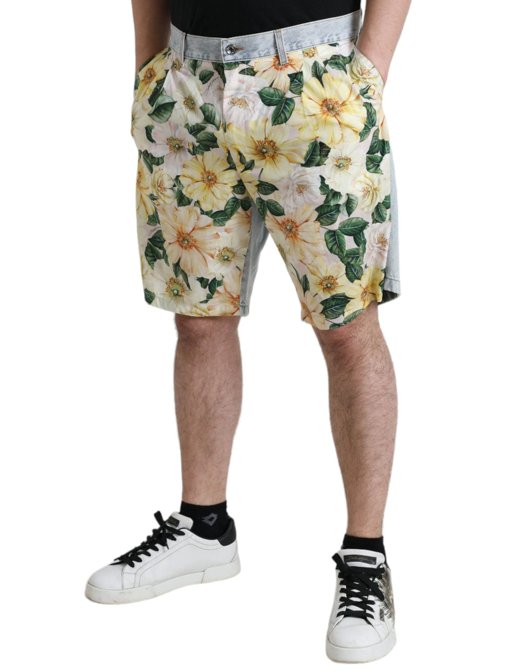 Dolce & Gabbana Multicolor Floral Print Denim Bermuda Shorts by Dolce & Gabbana