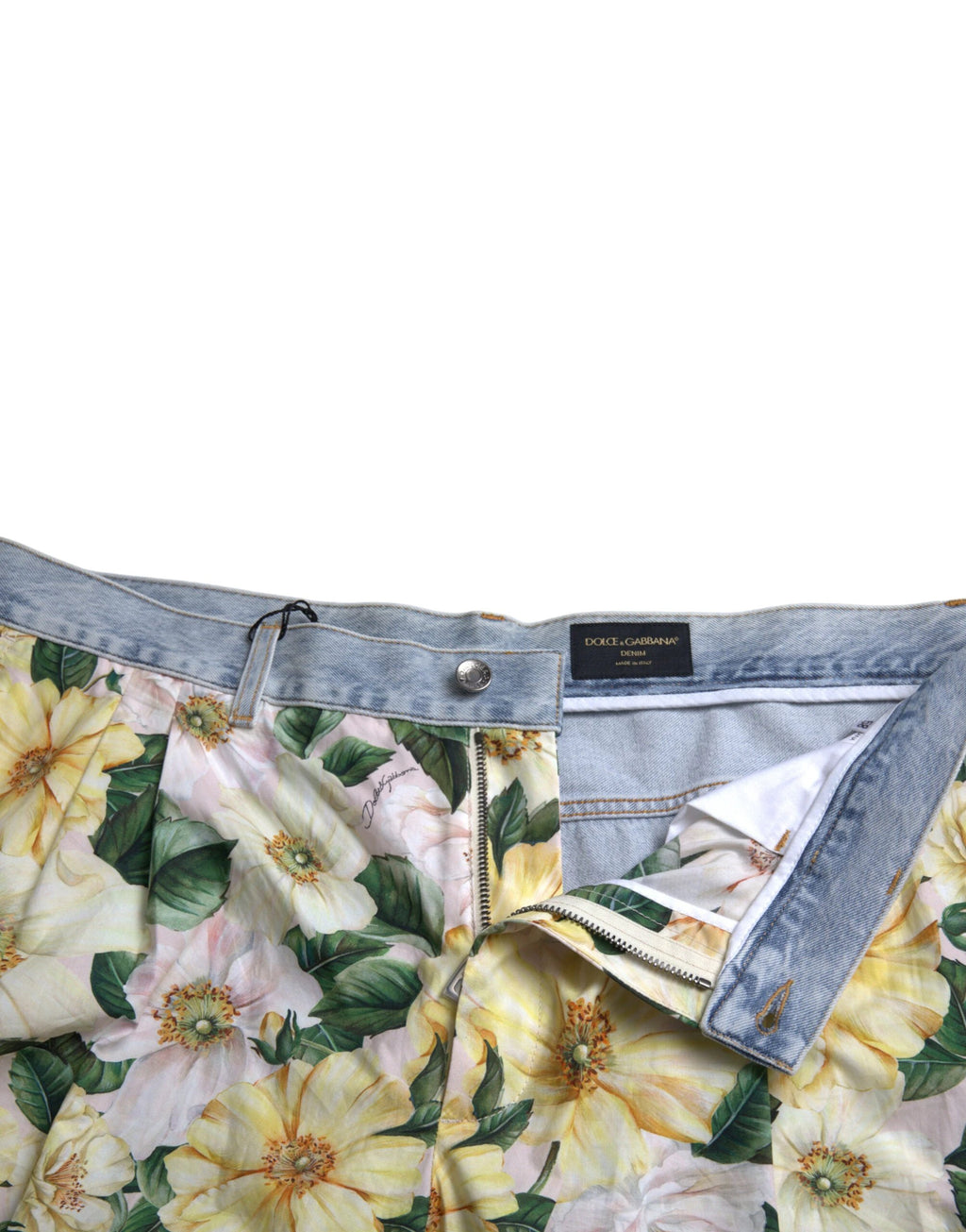 Dolce & Gabbana Multicolor Floral Print Denim Bermuda Shorts by Dolce & Gabbana