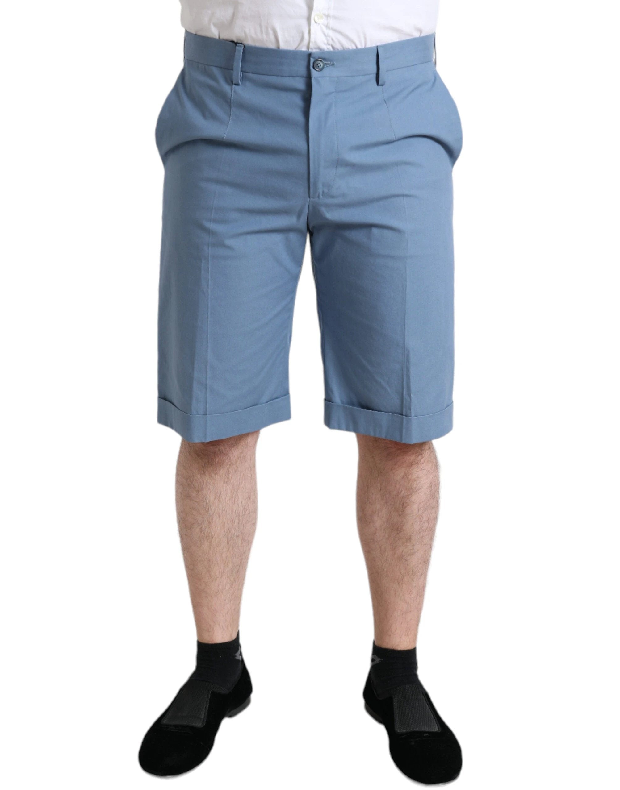 Dolce & Gabbana Sky Blue Cotton Folded Hem Men Bermuda Shorts by Dolce & Gabbana