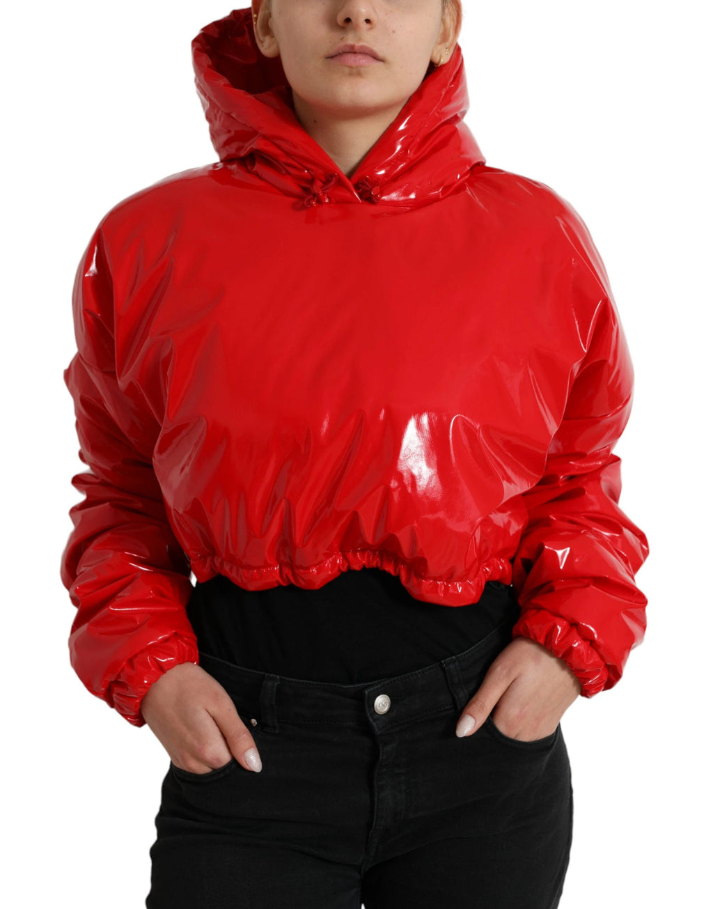 Dolce & Gabbana Shiny Red Hooded Cropped Short Coat Jacket by Dolce & Gabbana