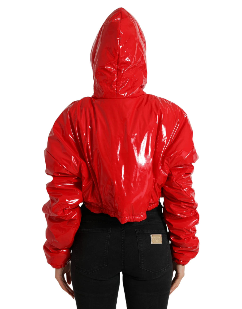 Dolce & Gabbana Shiny Red Hooded Cropped Short Coat Jacket by Dolce & Gabbana