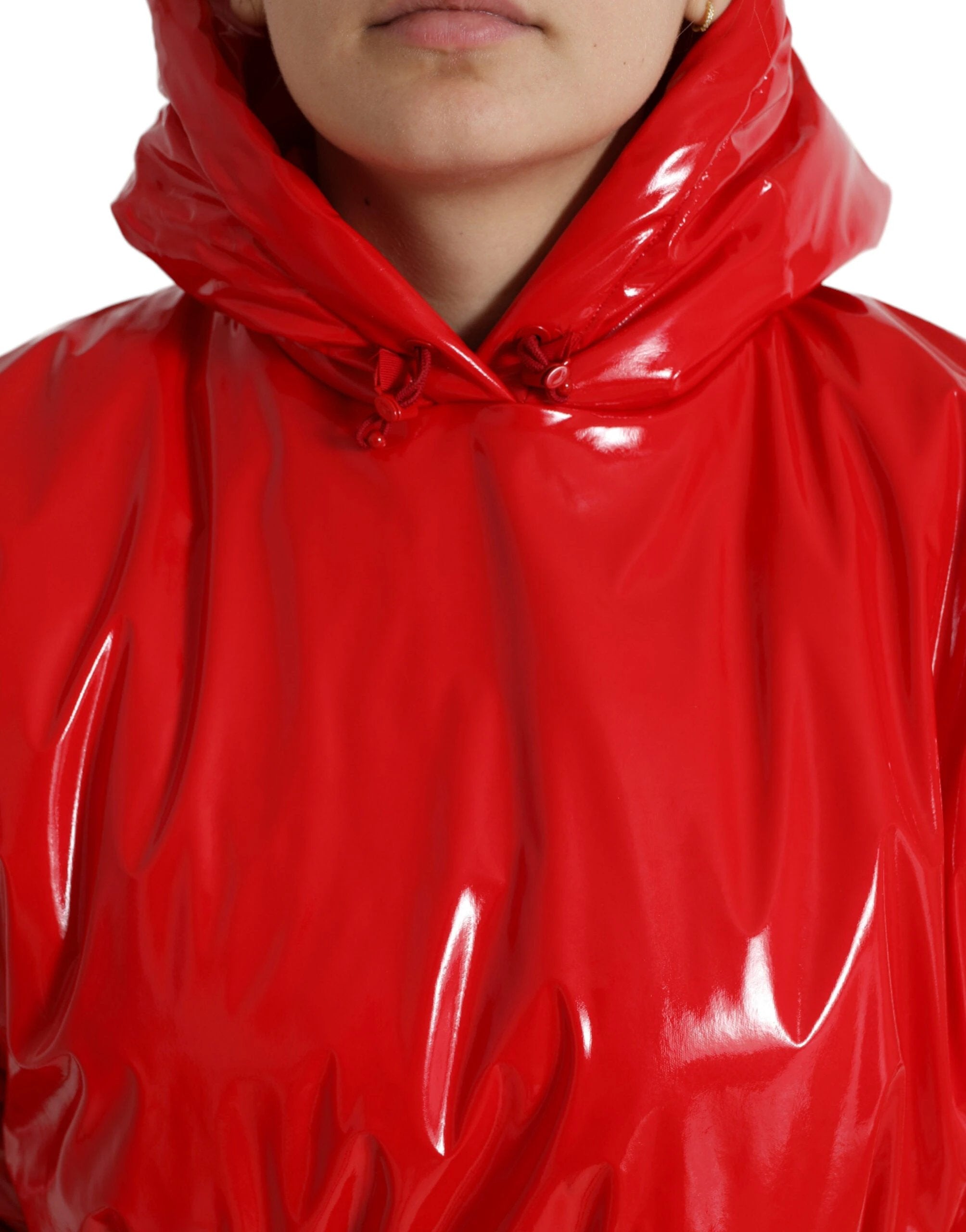 Dolce & Gabbana Shiny Red Hooded Cropped Short Coat Jacket by Dolce & Gabbana