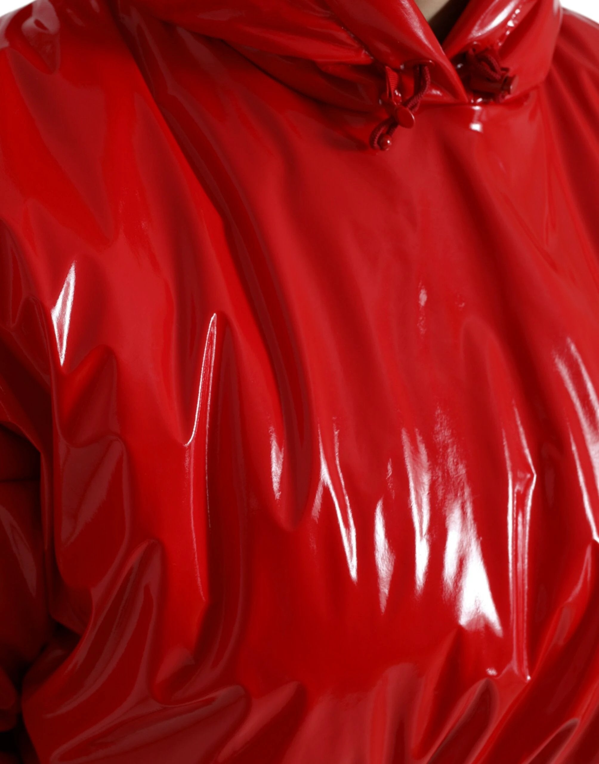 Dolce & Gabbana Shiny Red Hooded Cropped Short Coat Jacket by Dolce & Gabbana