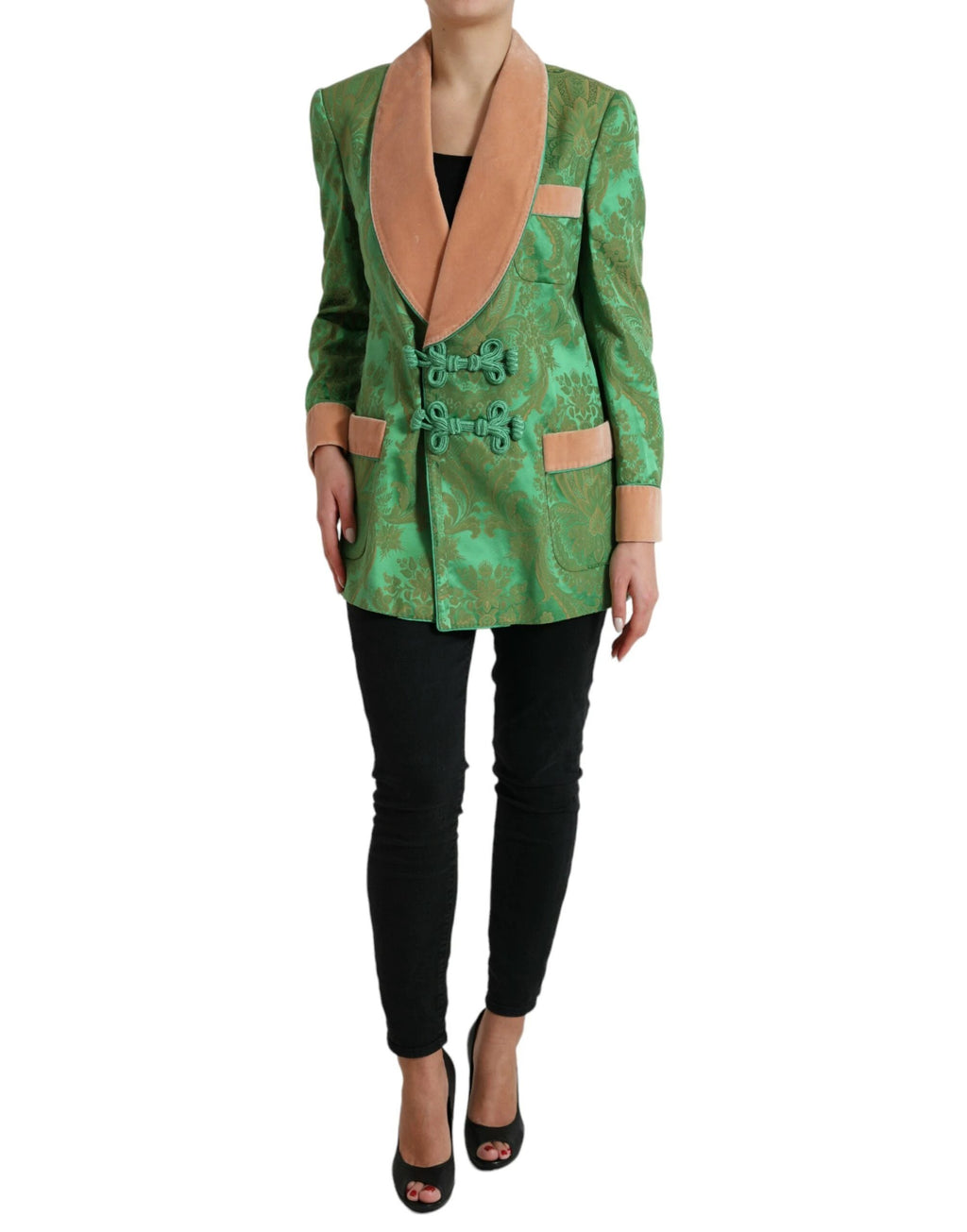 Dolce & Gabbana Green Floral Double Breasted Coat Jacket by Dolce & Gabbana