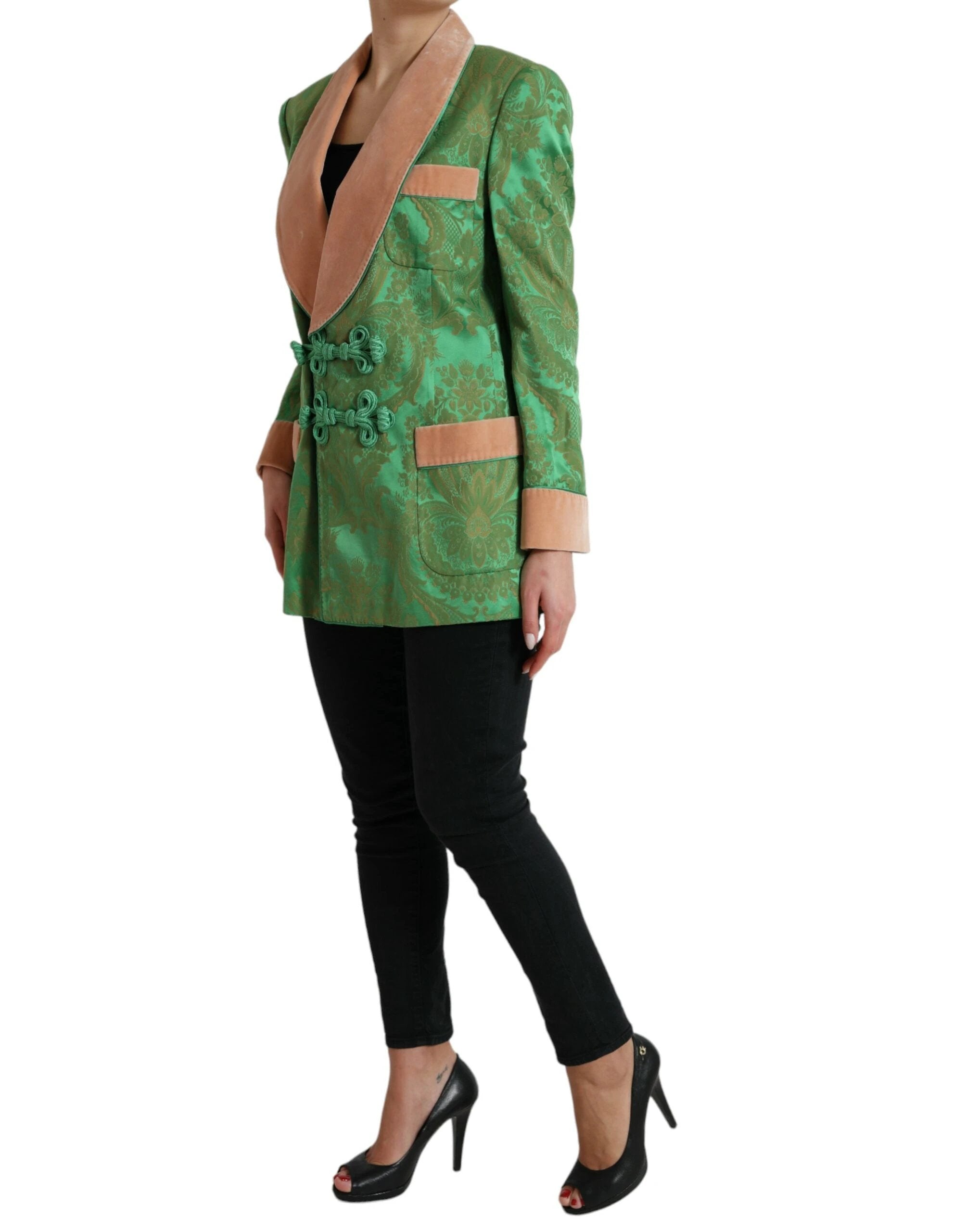 Dolce & Gabbana Green Floral Double Breasted Coat Jacket by Dolce & Gabbana
