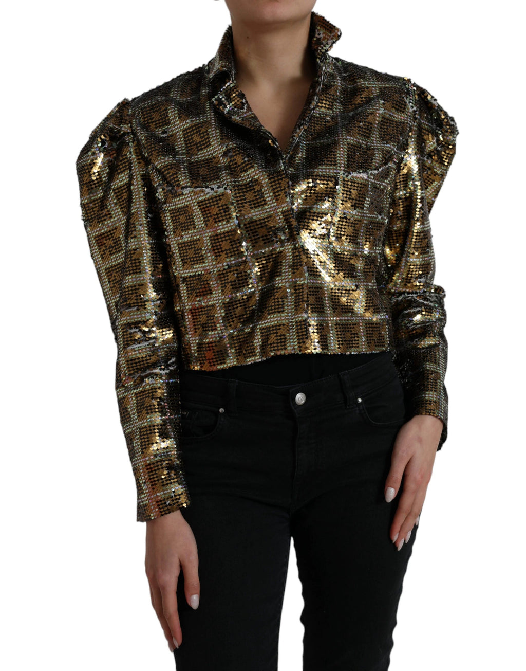 Dolce & Gabbana Multicolor Polyester Sequined Cropped Jacket by Dolce & Gabbana