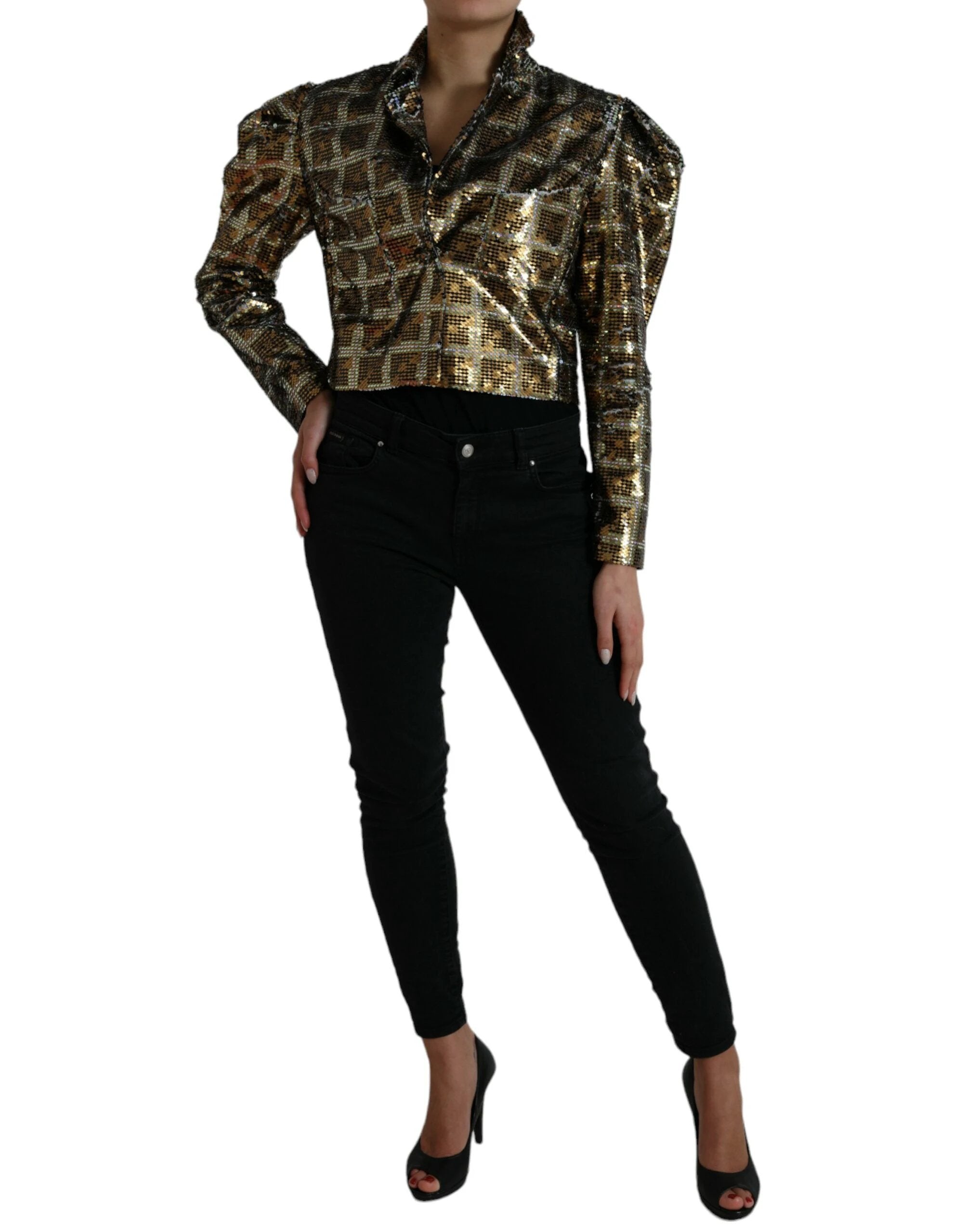 Dolce & Gabbana Multicolor Polyester Sequined Cropped Jacket by Dolce & Gabbana
