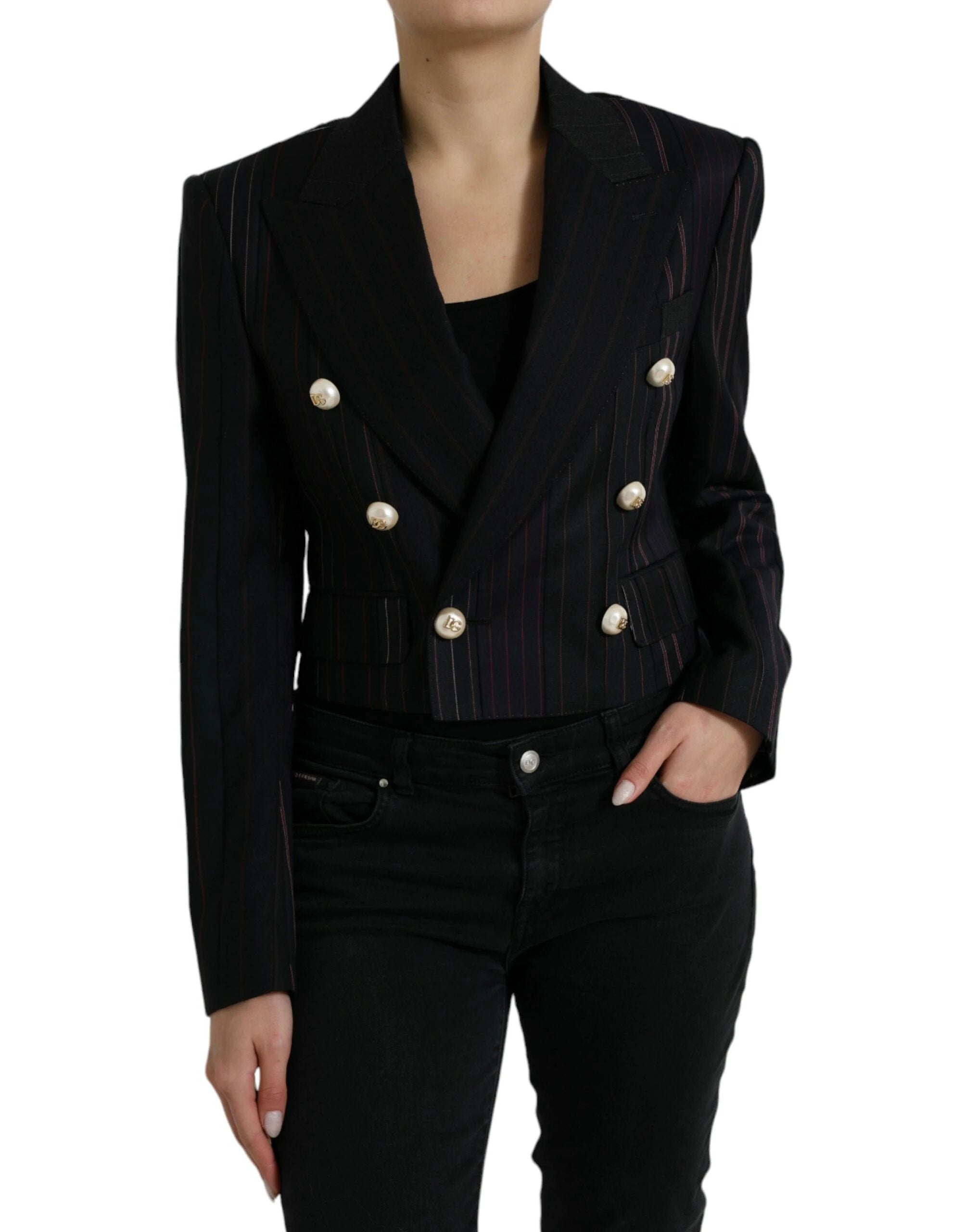 Dolce & Gabbana Black Striped SICILIA Double Breasted Jacket by Dolce & Gabbana