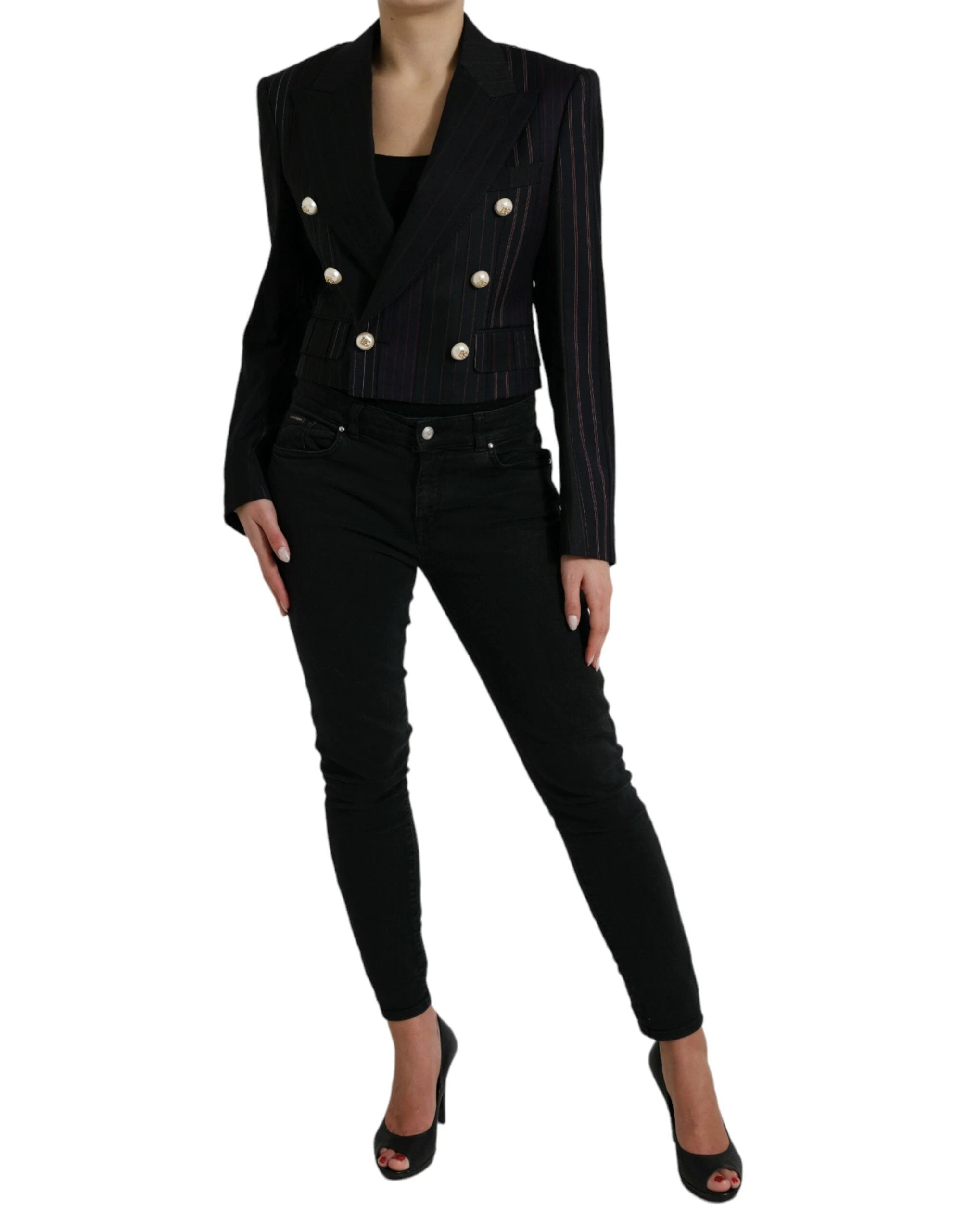 Dolce & Gabbana Black Striped SICILIA Double Breasted Jacket by Dolce & Gabbana