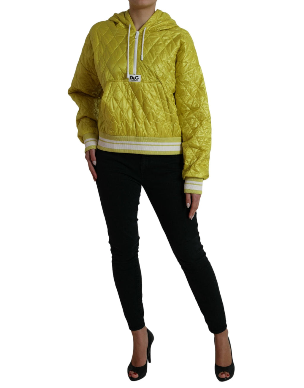 Dolce & Gabbana Yellow Nylon Quilted Hooded Pullover Jacket by Dolce & Gabbana