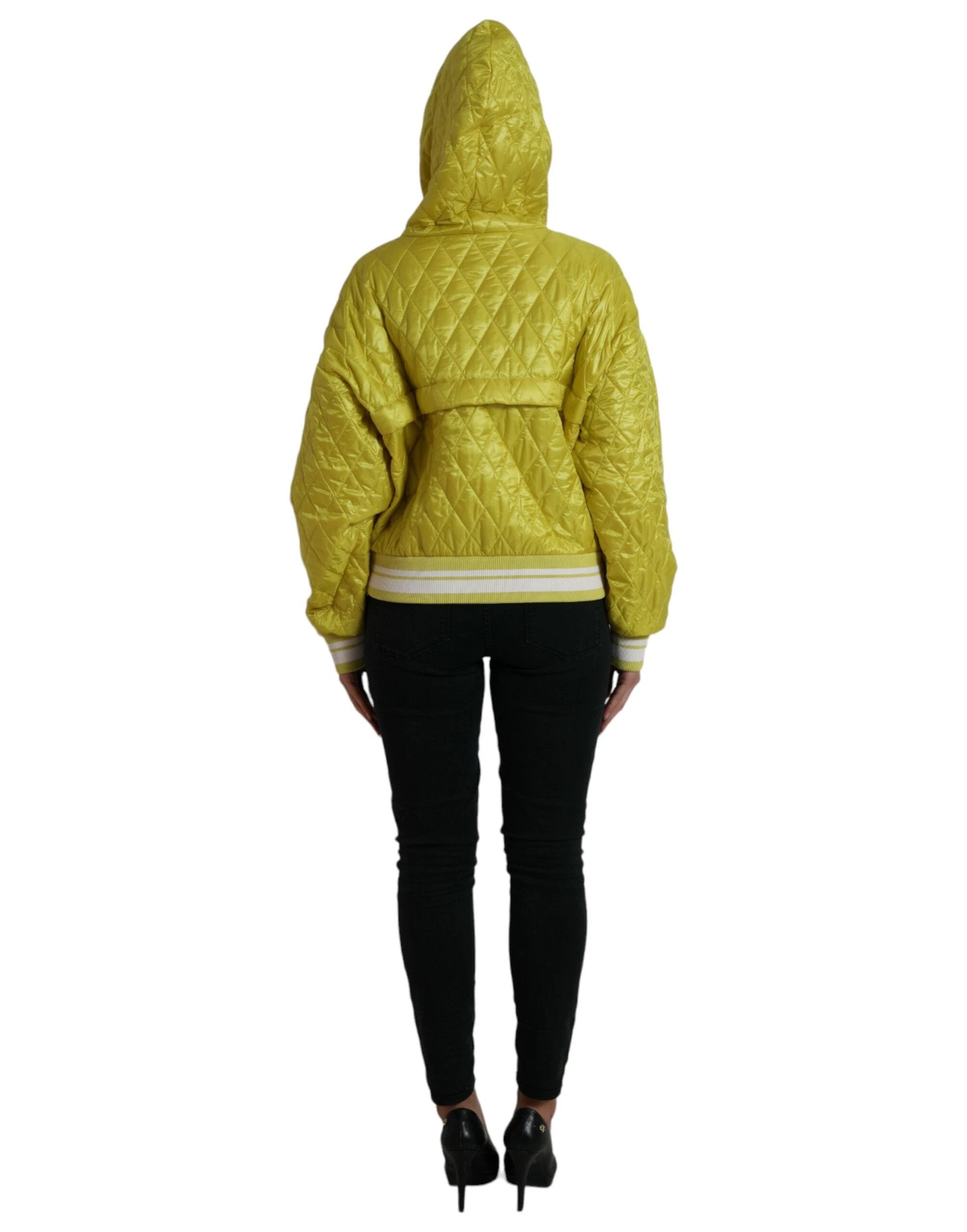Dolce & Gabbana Yellow Nylon Quilted Hooded Pullover Jacket by Dolce & Gabbana