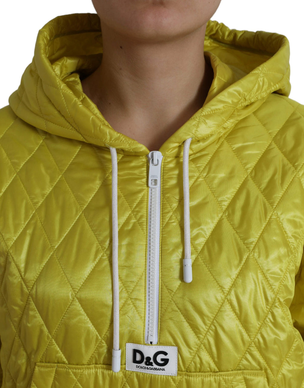 Dolce & Gabbana Yellow Nylon Quilted Hooded Pullover Jacket by Dolce & Gabbana
